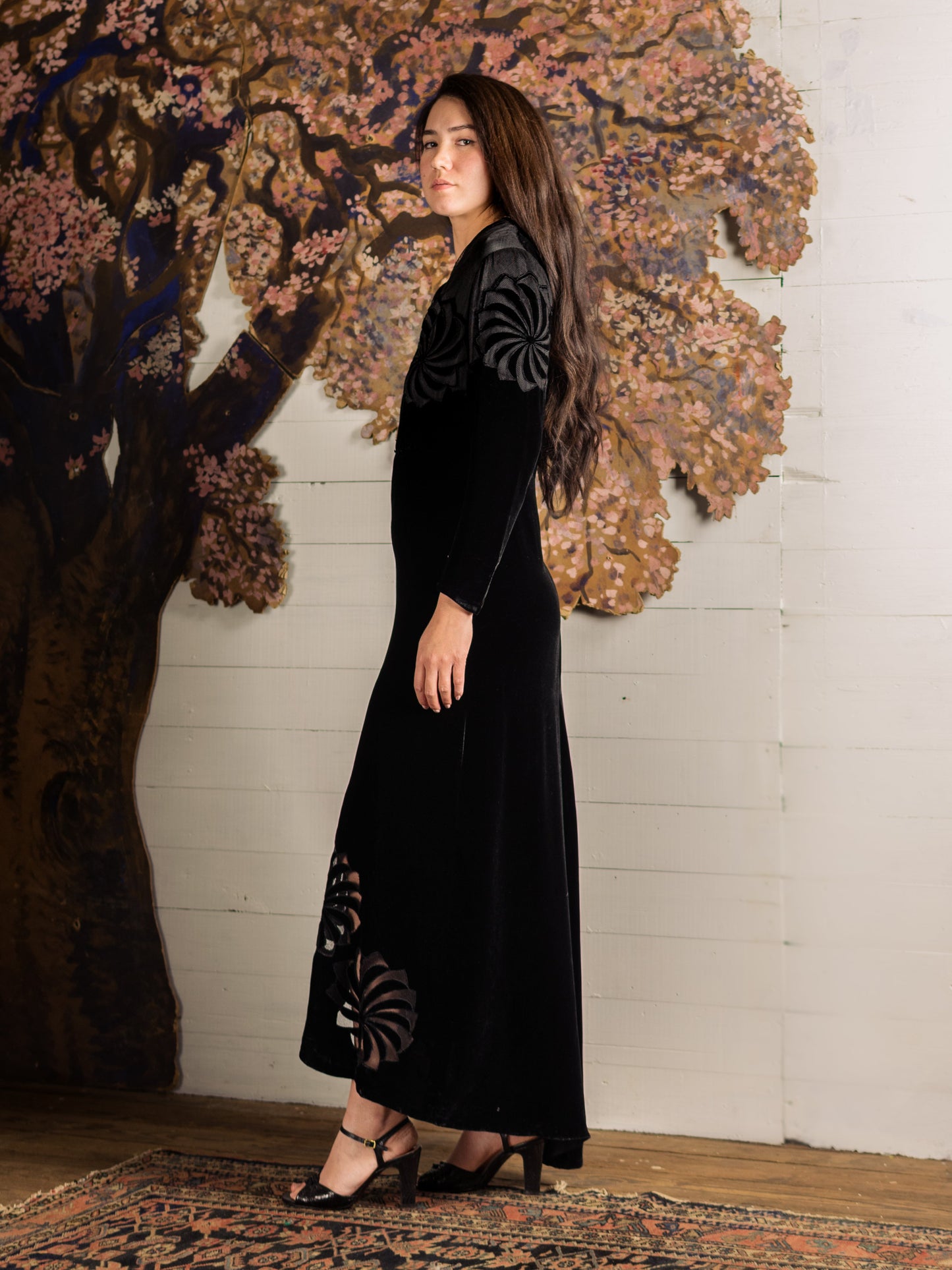 1930's Velvet Pinwheel Cutout Dress - Size S - Second Sight Vintage
