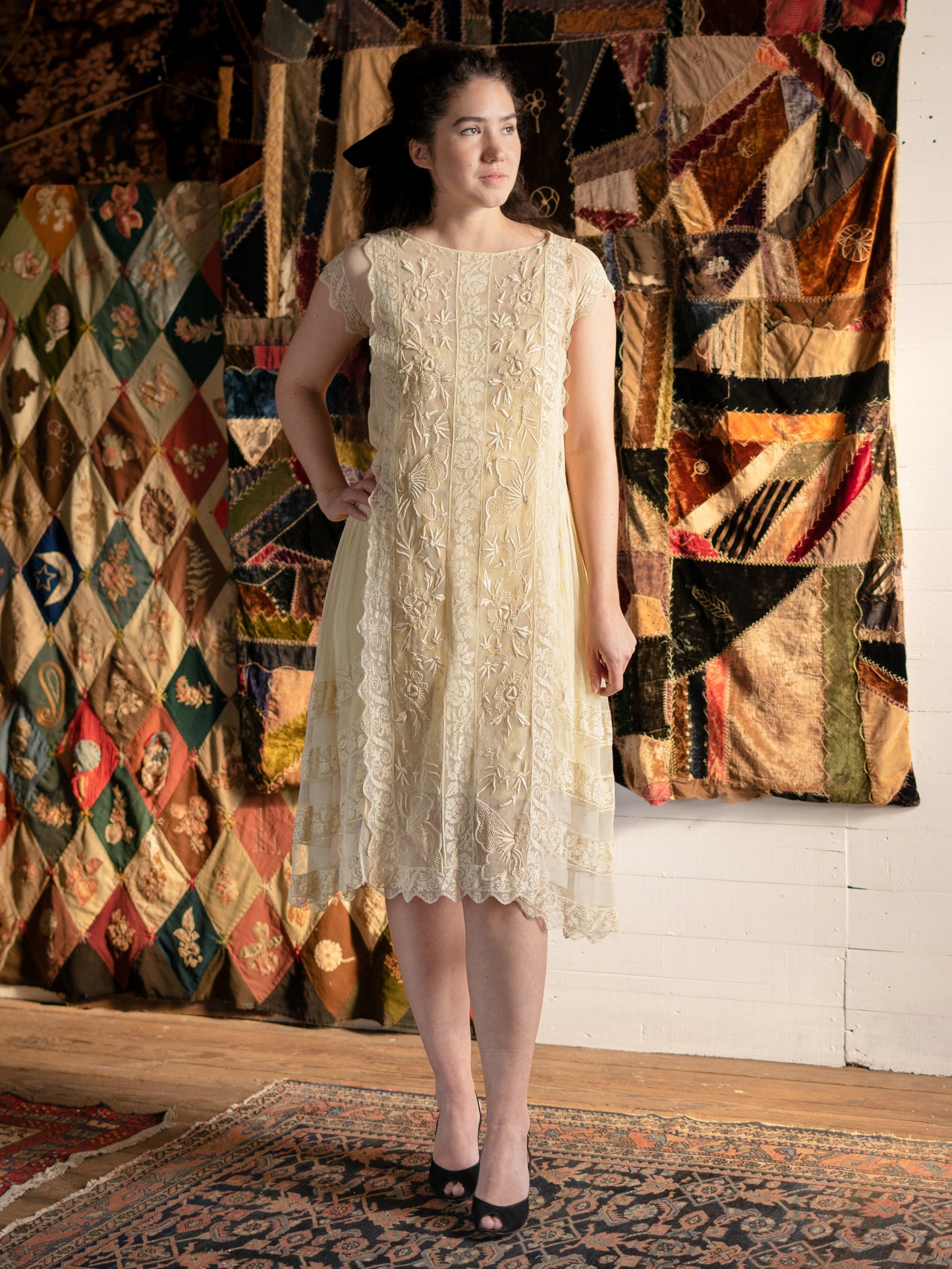 Antique 1920s Flawless Embroidered Net & Lace Butterfly Dress - Size XS S - Second Sight Vintage