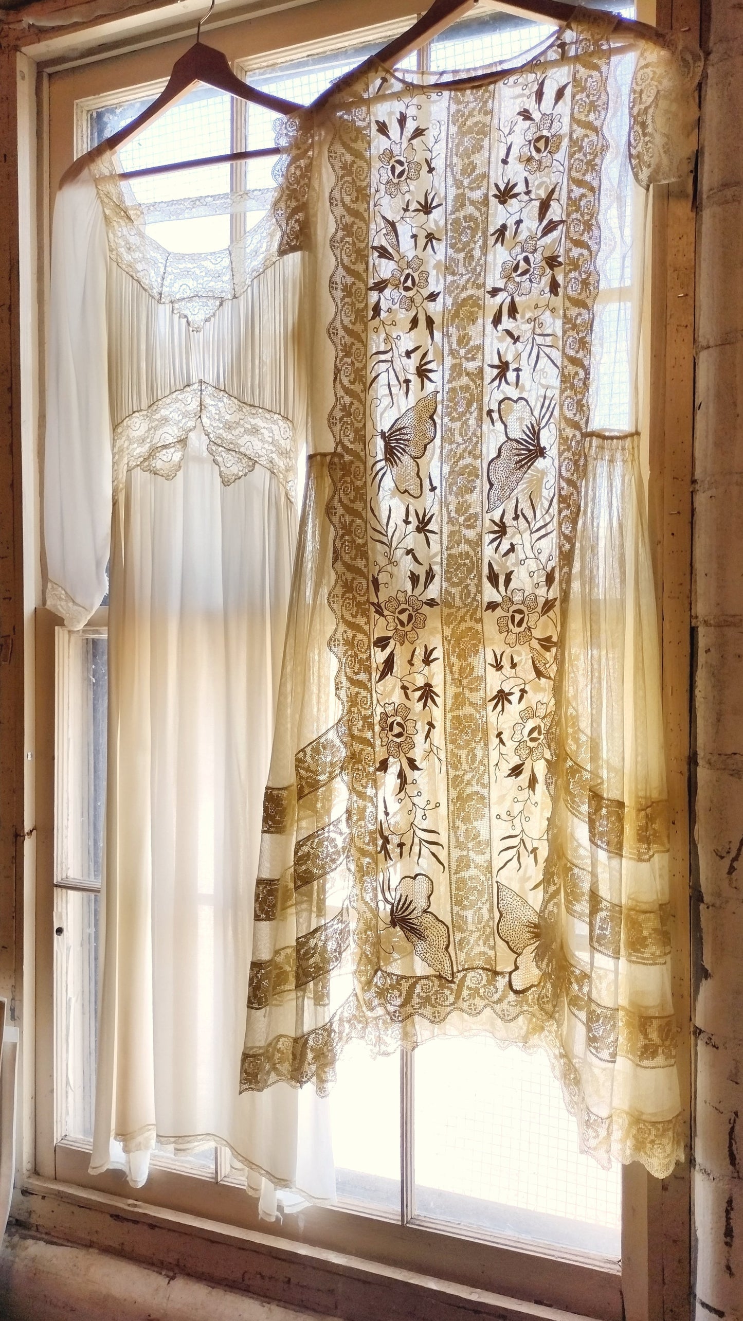 Antique 1920s Flawless Embroidered Net & Lace Butterfly Dress - Size XS S - Second Sight Vintage