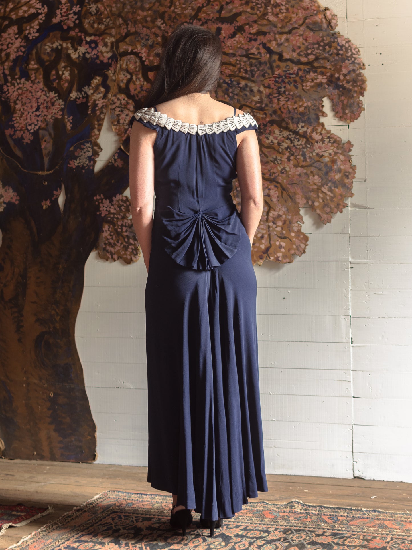 1930s beaded dress Black Silk Beaded Evening Dress 1930s main image 0