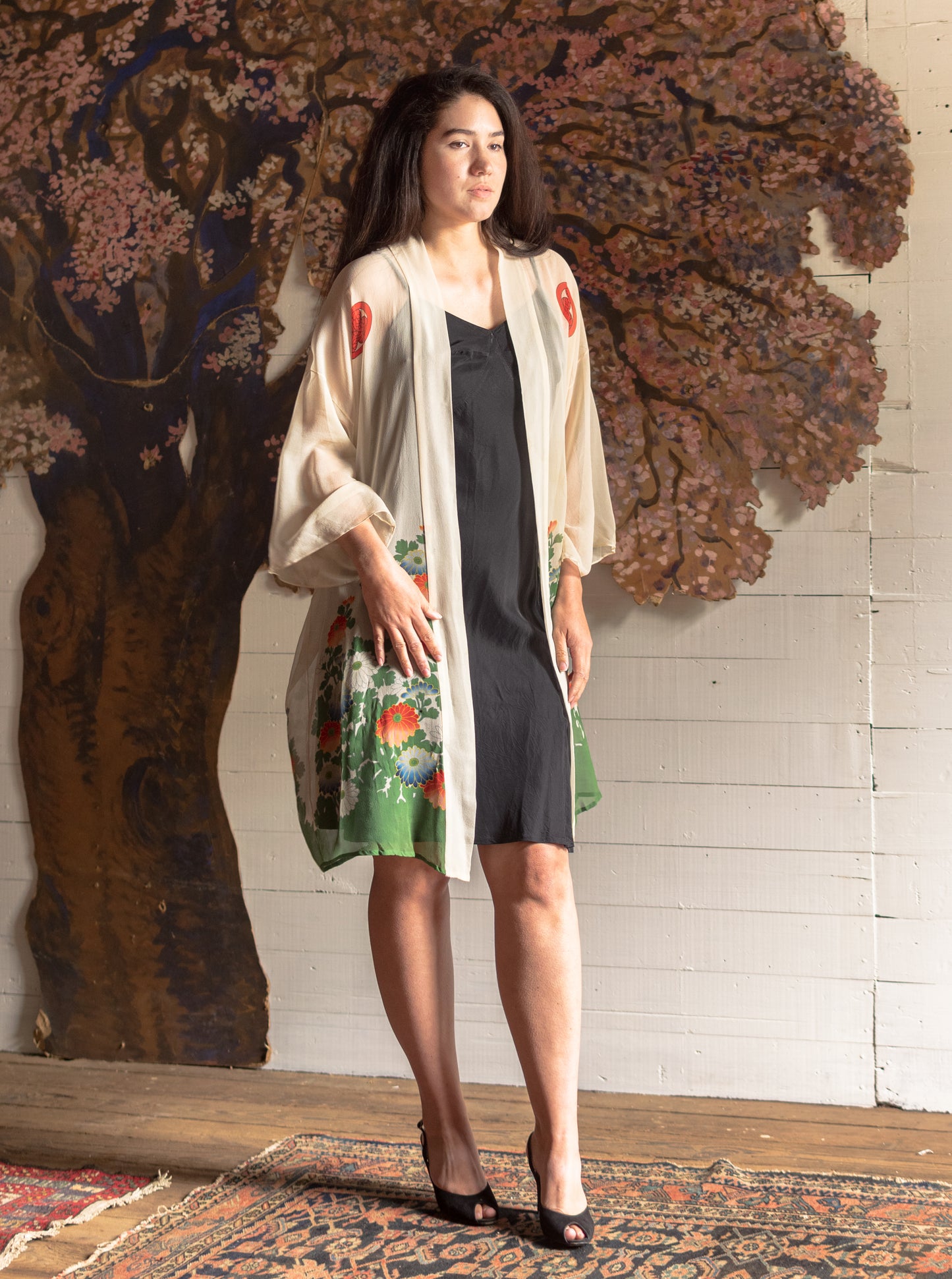 1920s Floral Silk Japanese Robe - Fits Most