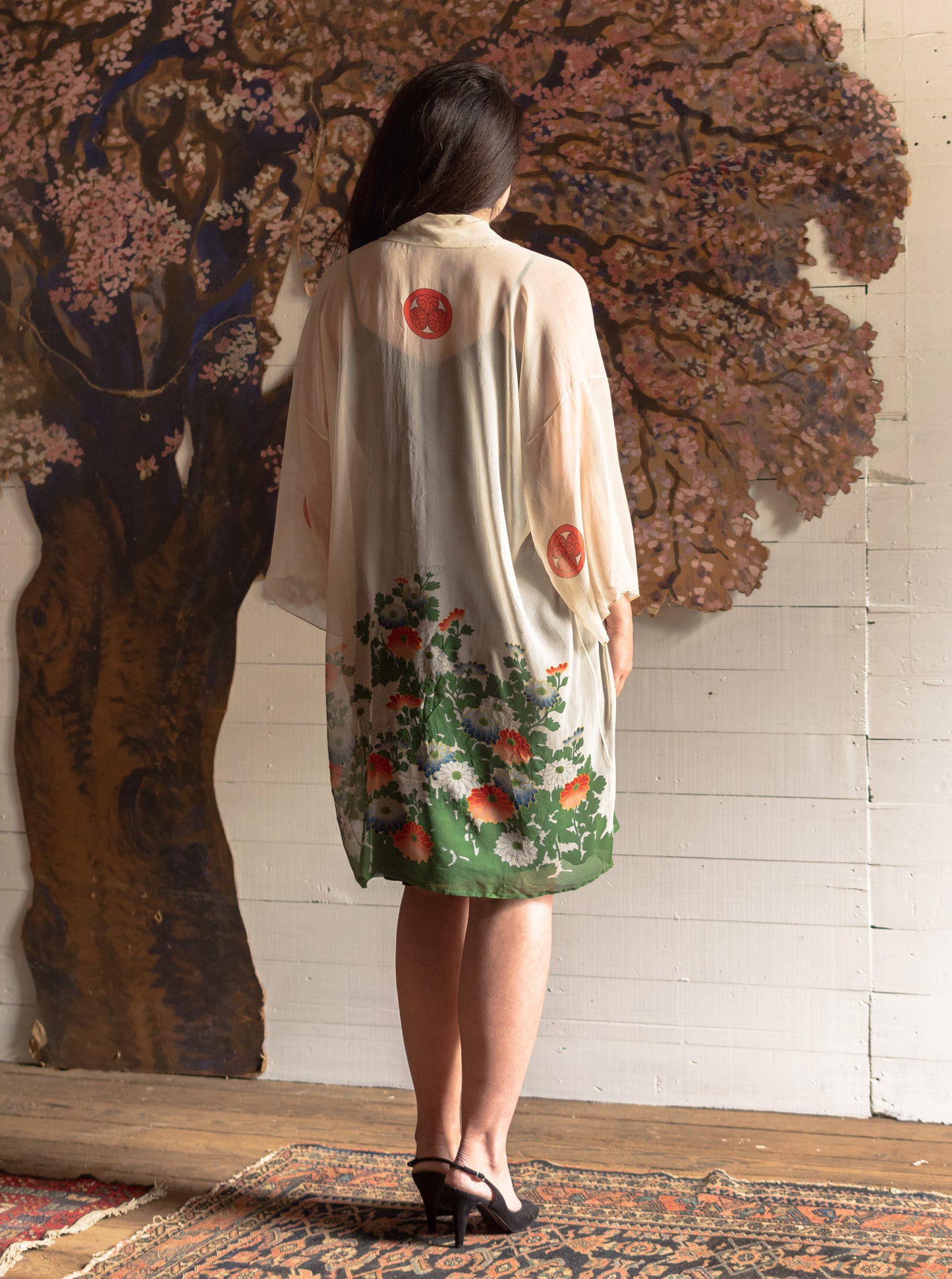 1920s Floral Silk Japanese Robe - Fits Most