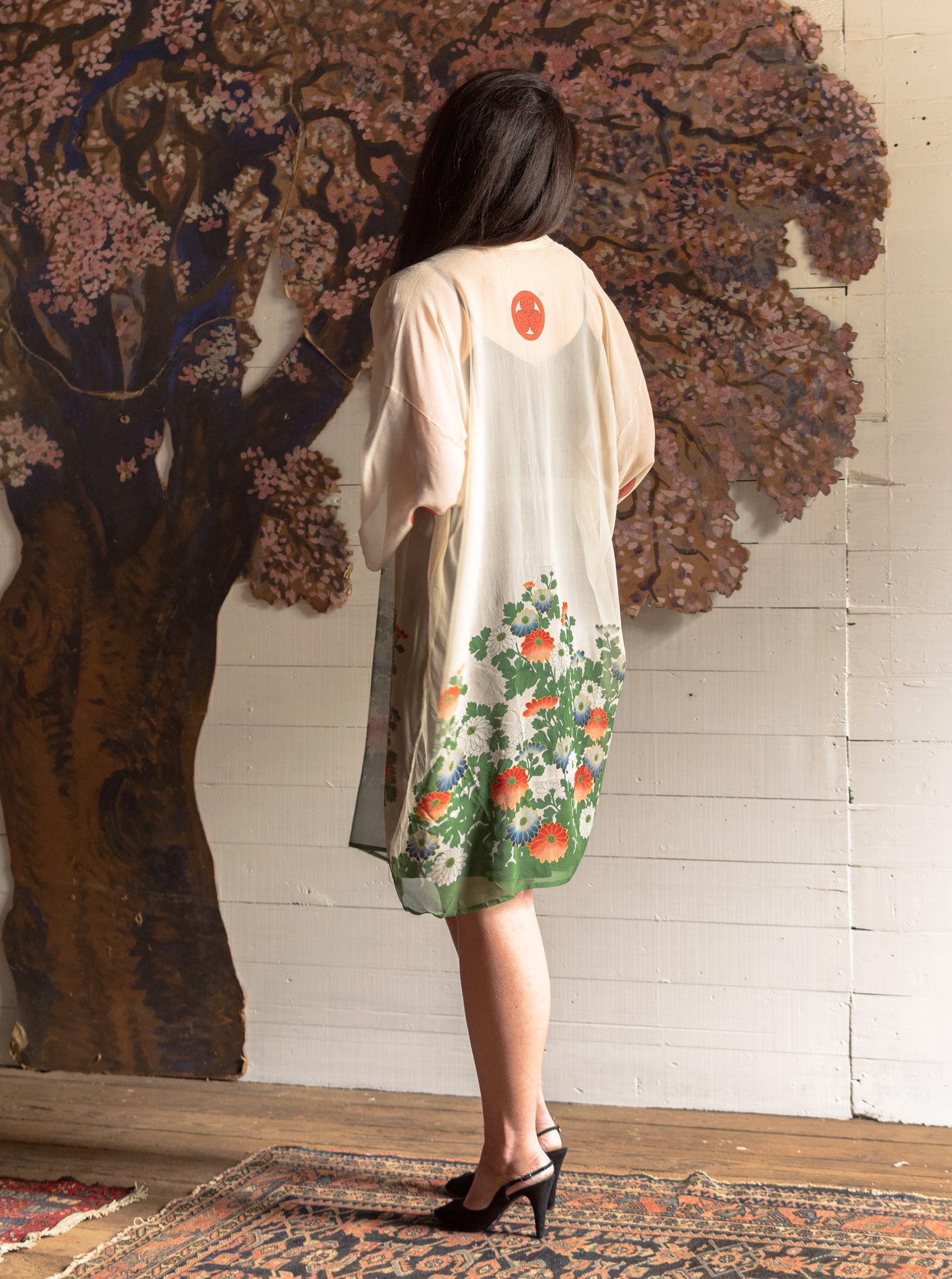 1920s Floral Silk Japanese Robe - Fits Most
