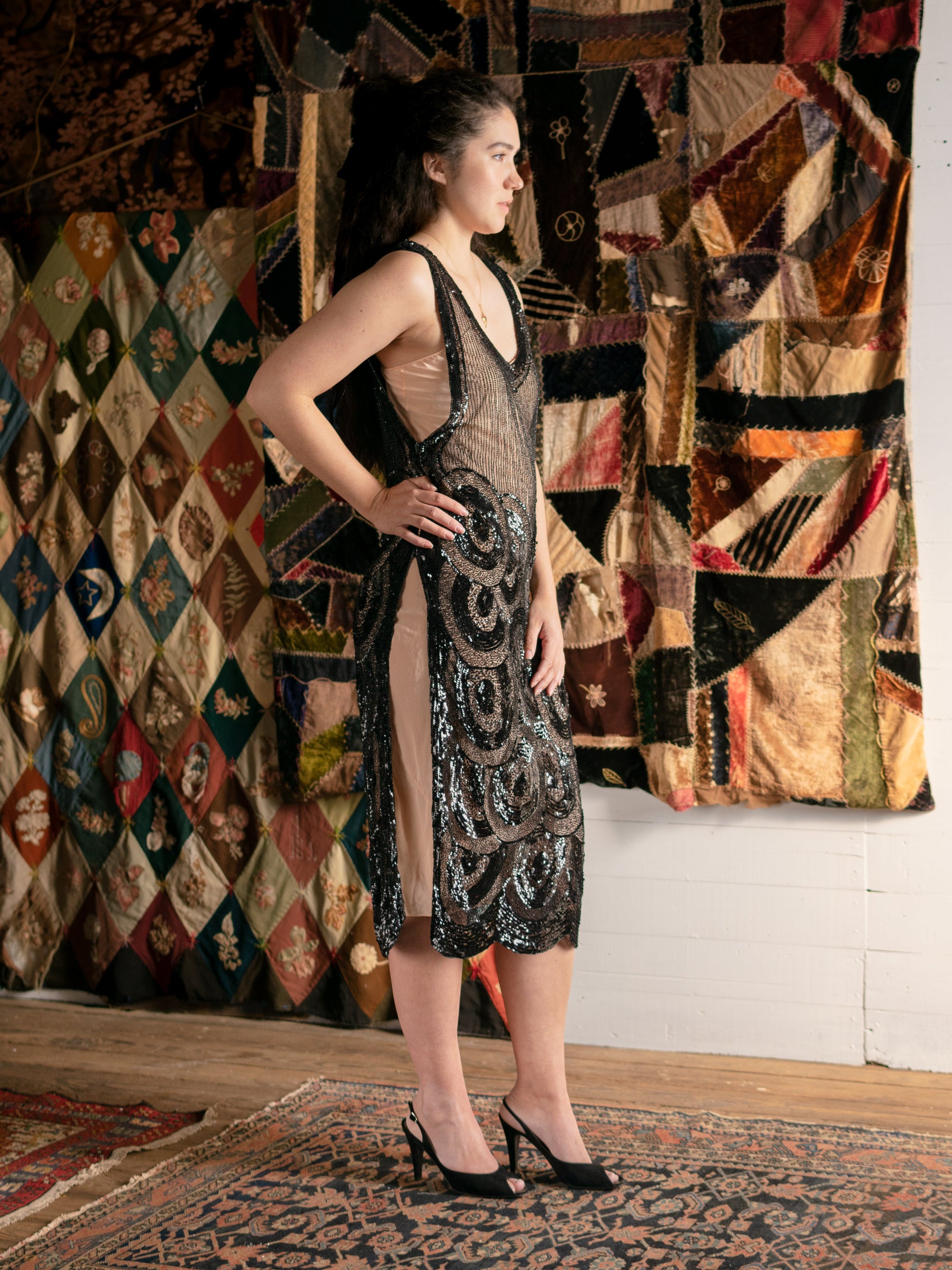 1920's Art Deco Beaded Sequin Black Tabard Dress - Size XS S M L Second Sight Vintage 1920's Art Deco Beaded Sequin Black Tabard Dress - Size XS S M L Second Sight Vintage