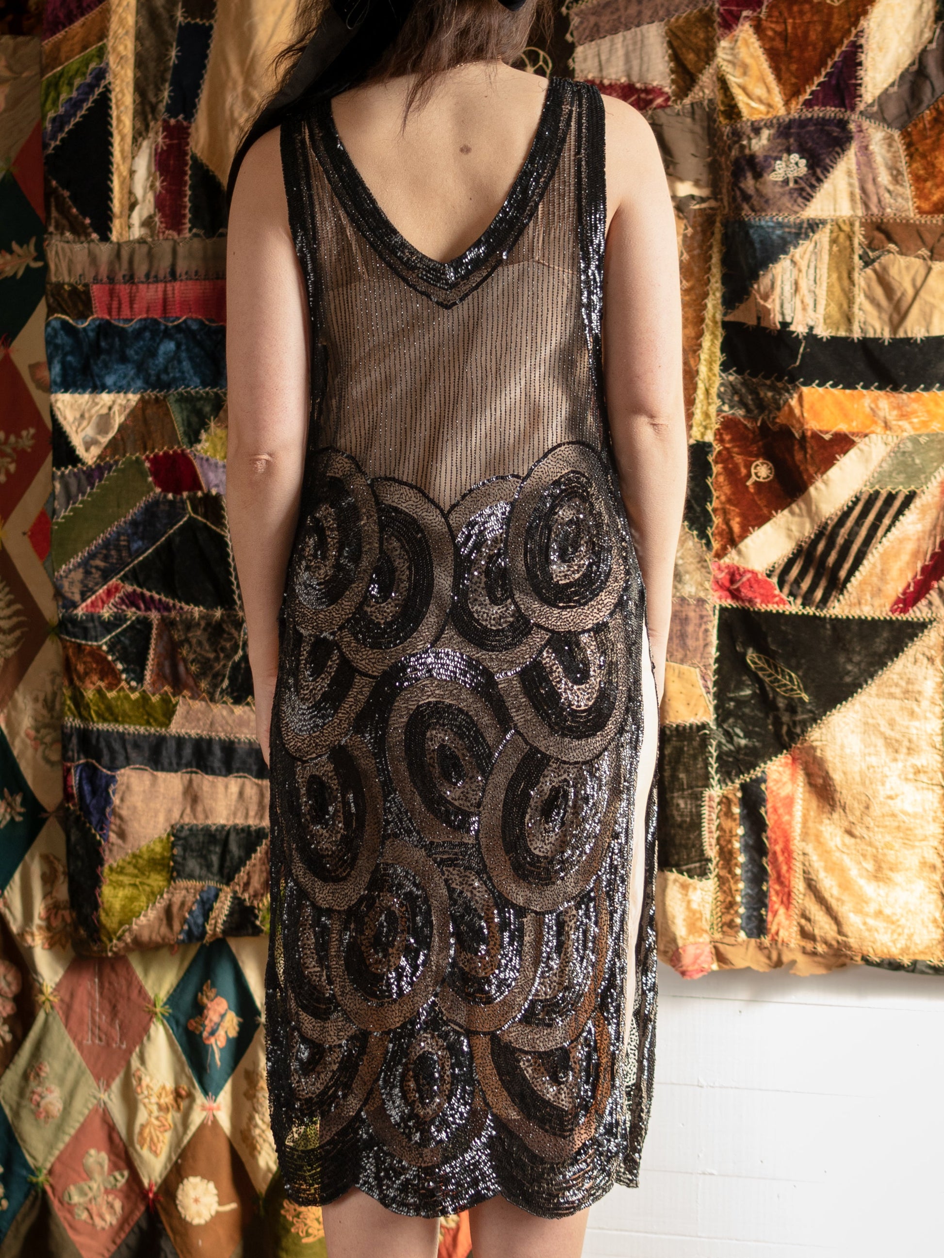 1920's Art Deco Beaded Sequin Black Tabard Dress - Size XS S M L Second Sight Vintage 1920's Art Deco Beaded Sequin Black Tabard Dress - Size XS S M L Second Sight Vintage