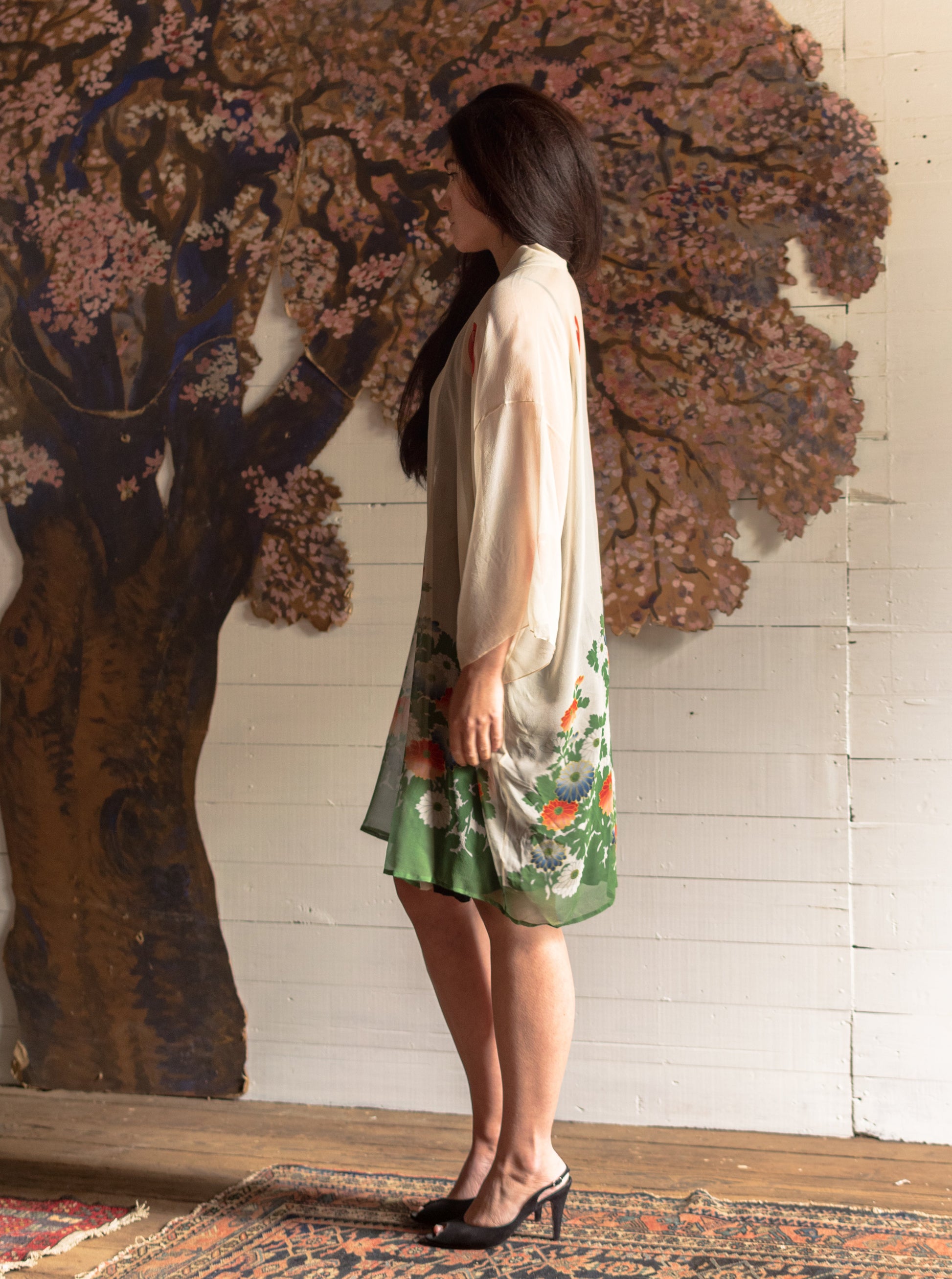 1920s Floral Silk Japanese Robe - Fits Most - Second Sight Vintage