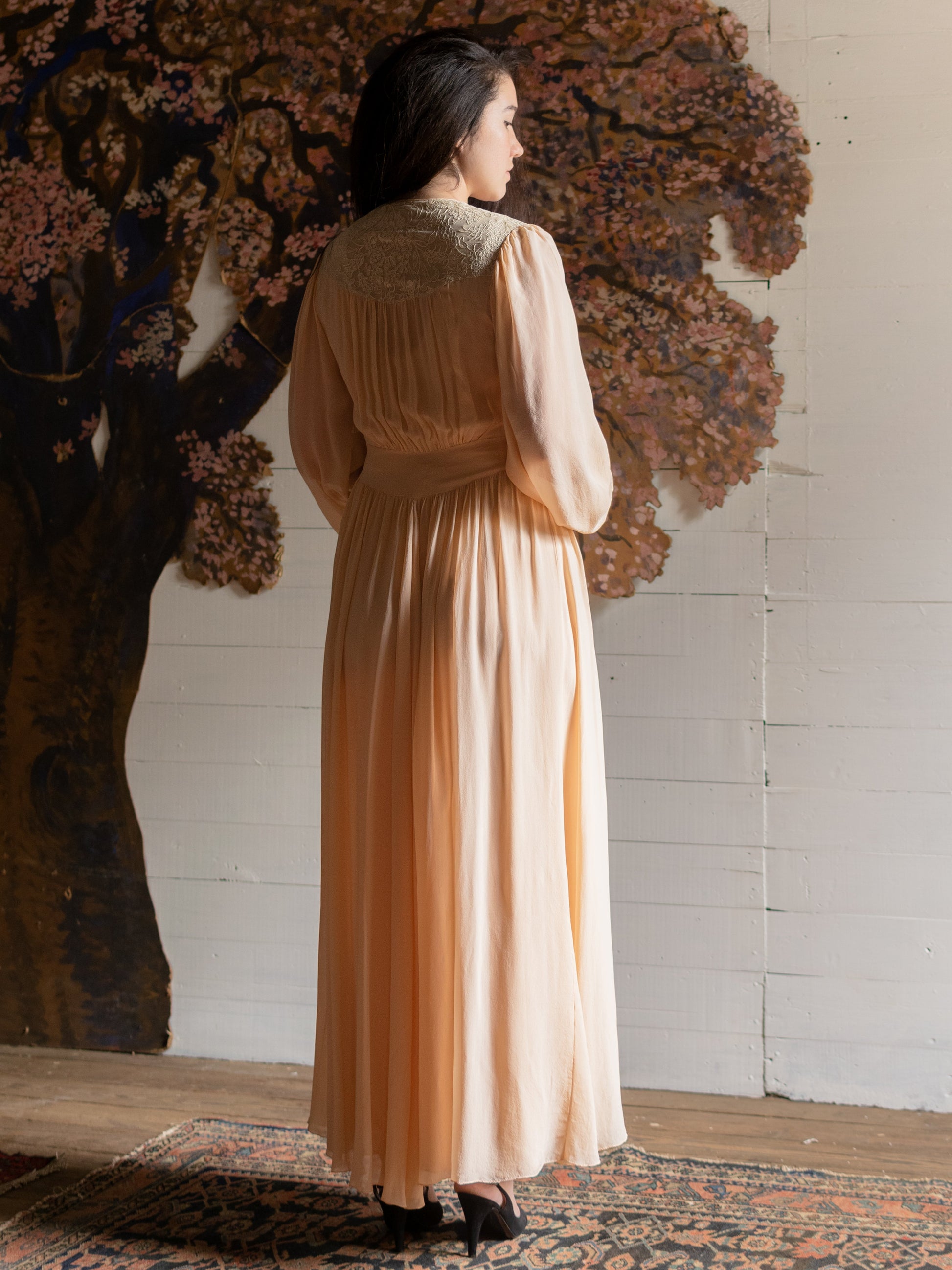 1930s Flawless Silk Nightgown & Peignoir Robe Set - Size S - Second Sight Vintage