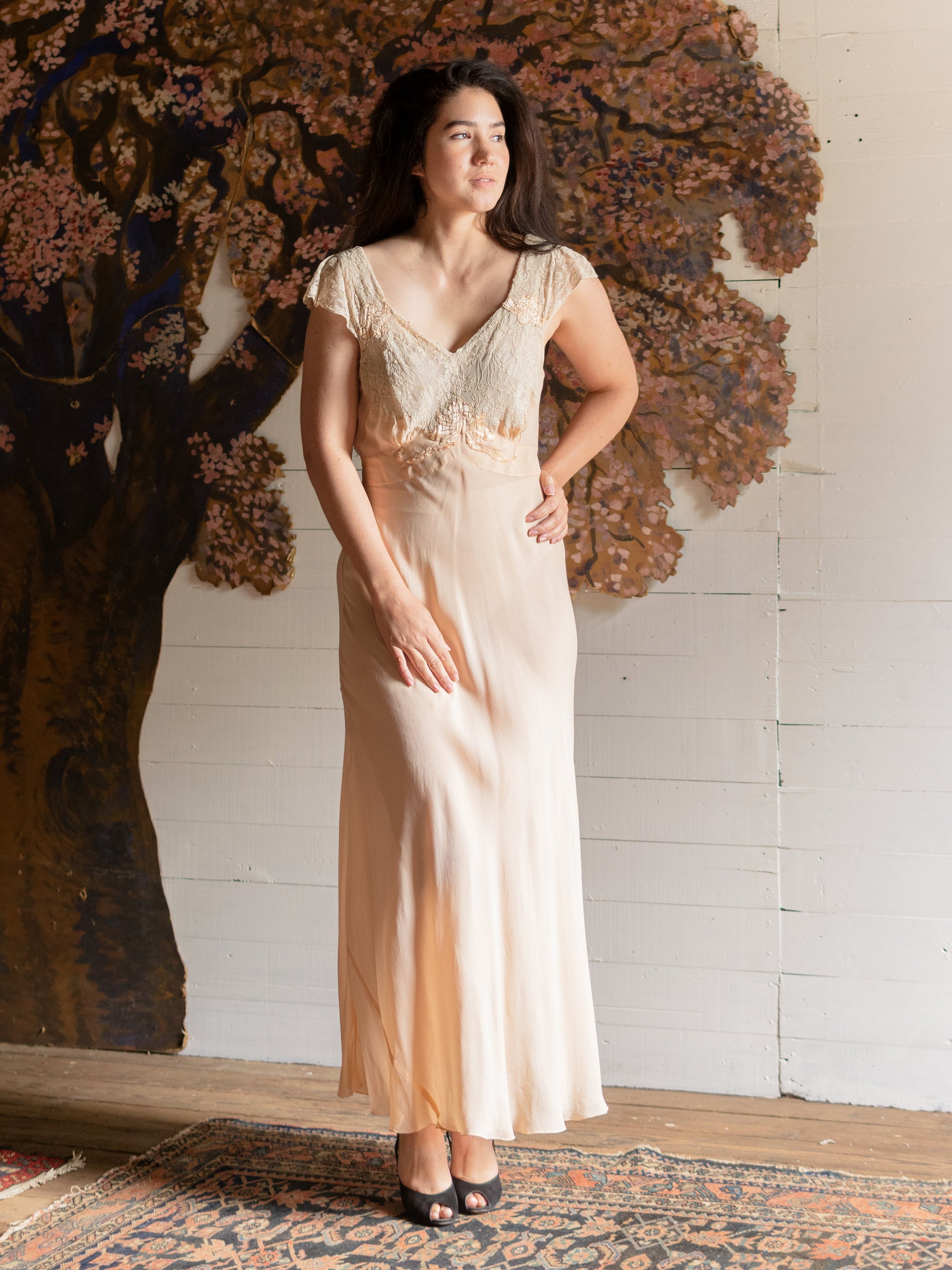 1930s Flawless Silk Nightgown & Peignoir Robe Set - Size S - Second Sight Vintage
