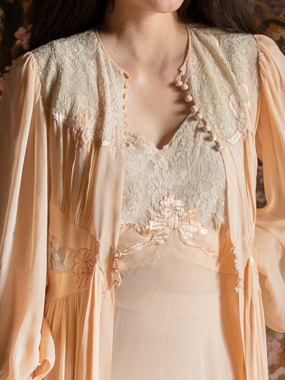 1930s Flawless Silk Nightgown & Peignoir Robe Set - Size S - Second Sight Vintage