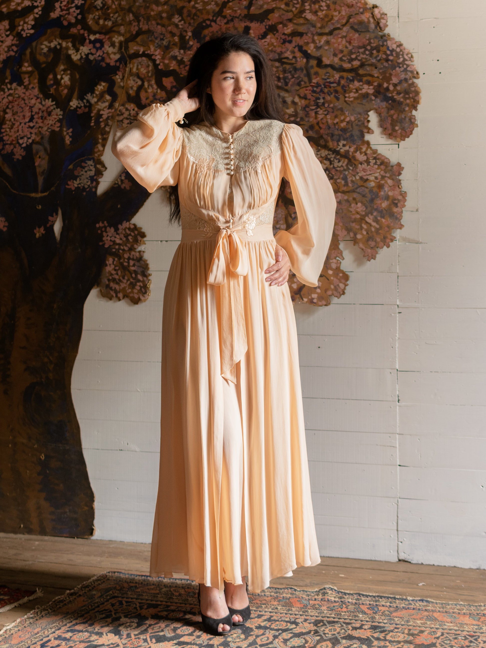 1930s Flawless Silk Nightgown & Peignoir Robe Set - Size S - Second Sight Vintage