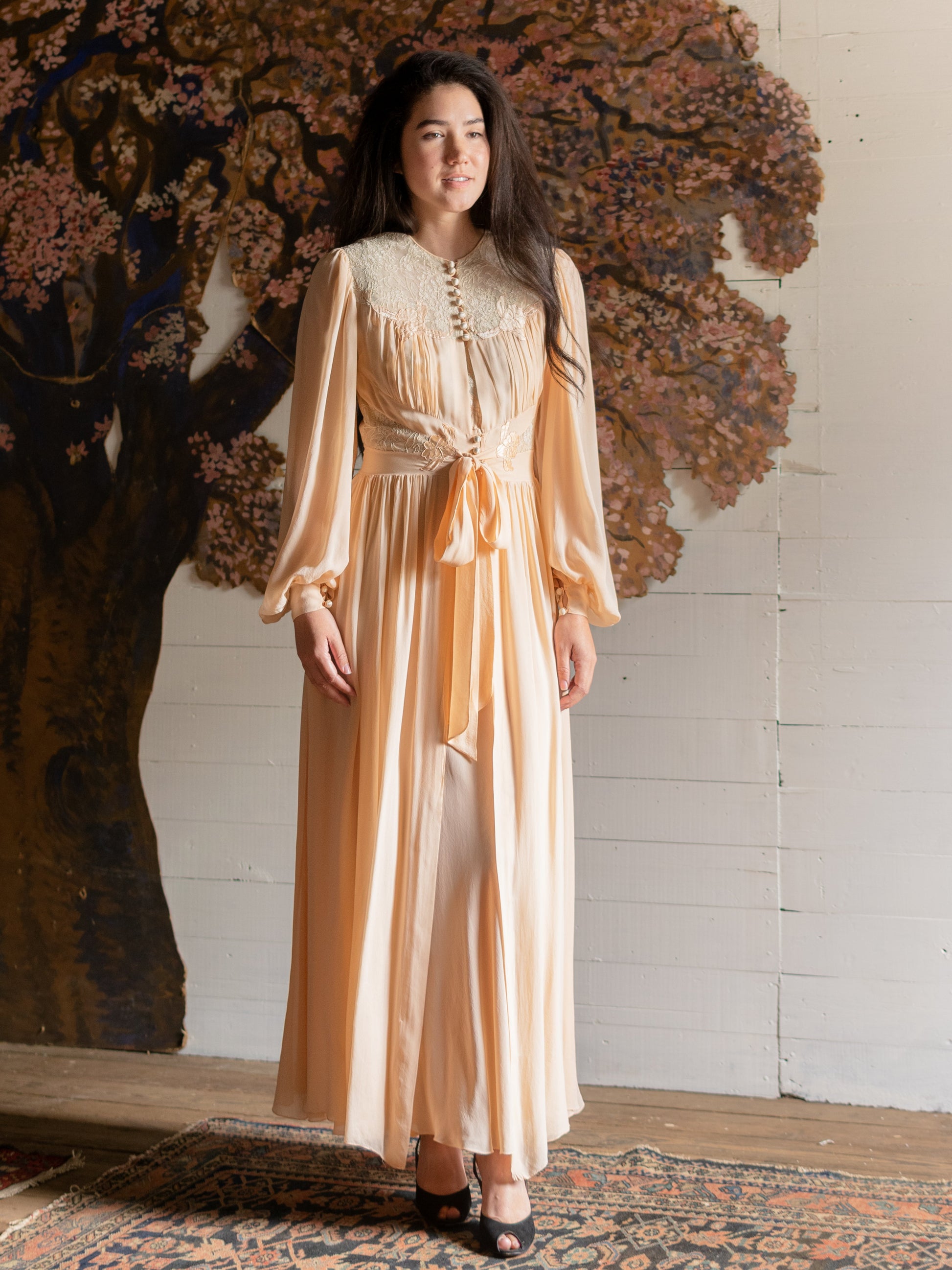 1930s Flawless Silk Nightgown & Peignoir Robe Set - Size S - Second Sight Vintage