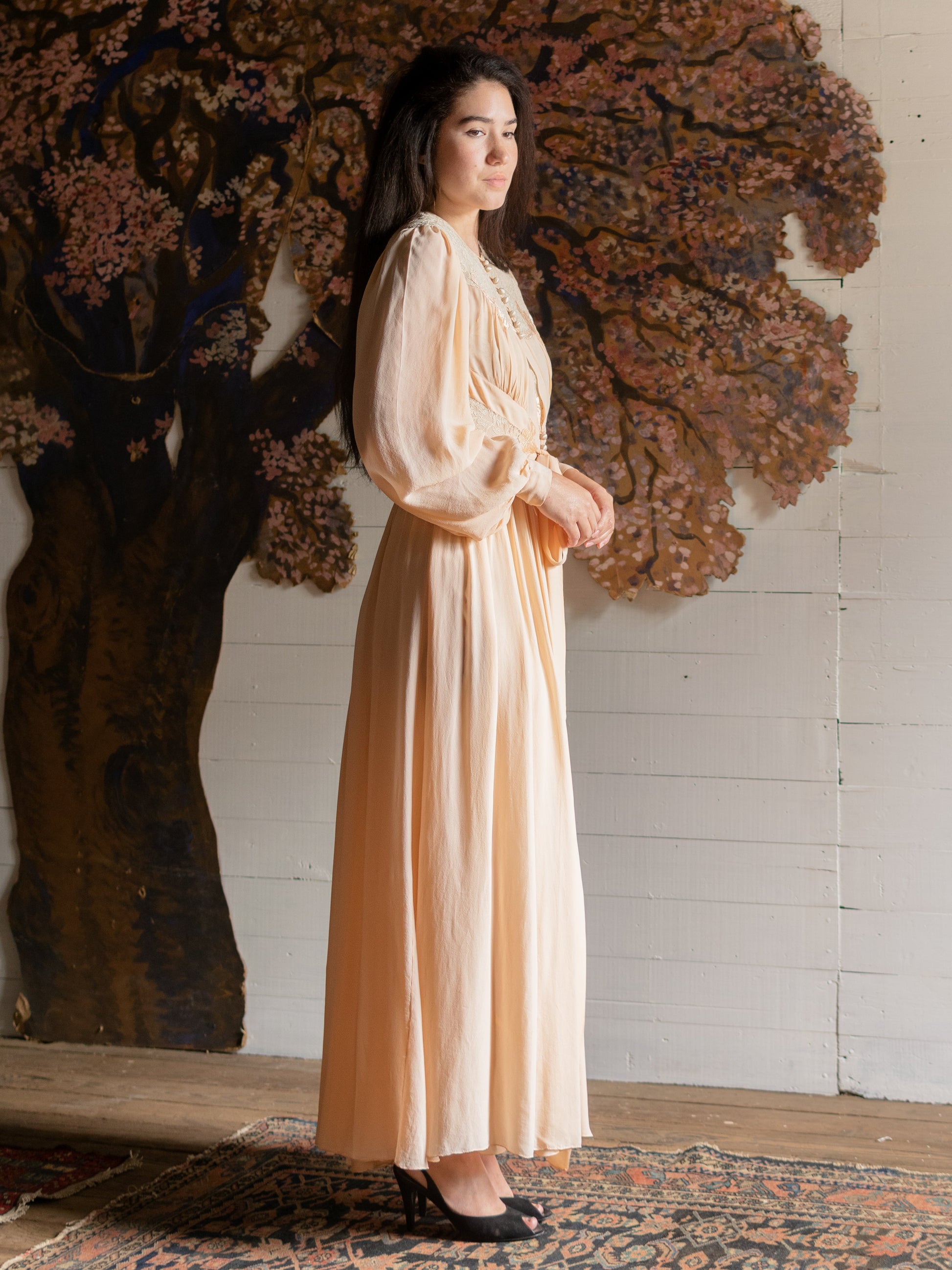 1930s Flawless Silk Nightgown & Peignoir Robe Set - Size S - Second Sight Vintage