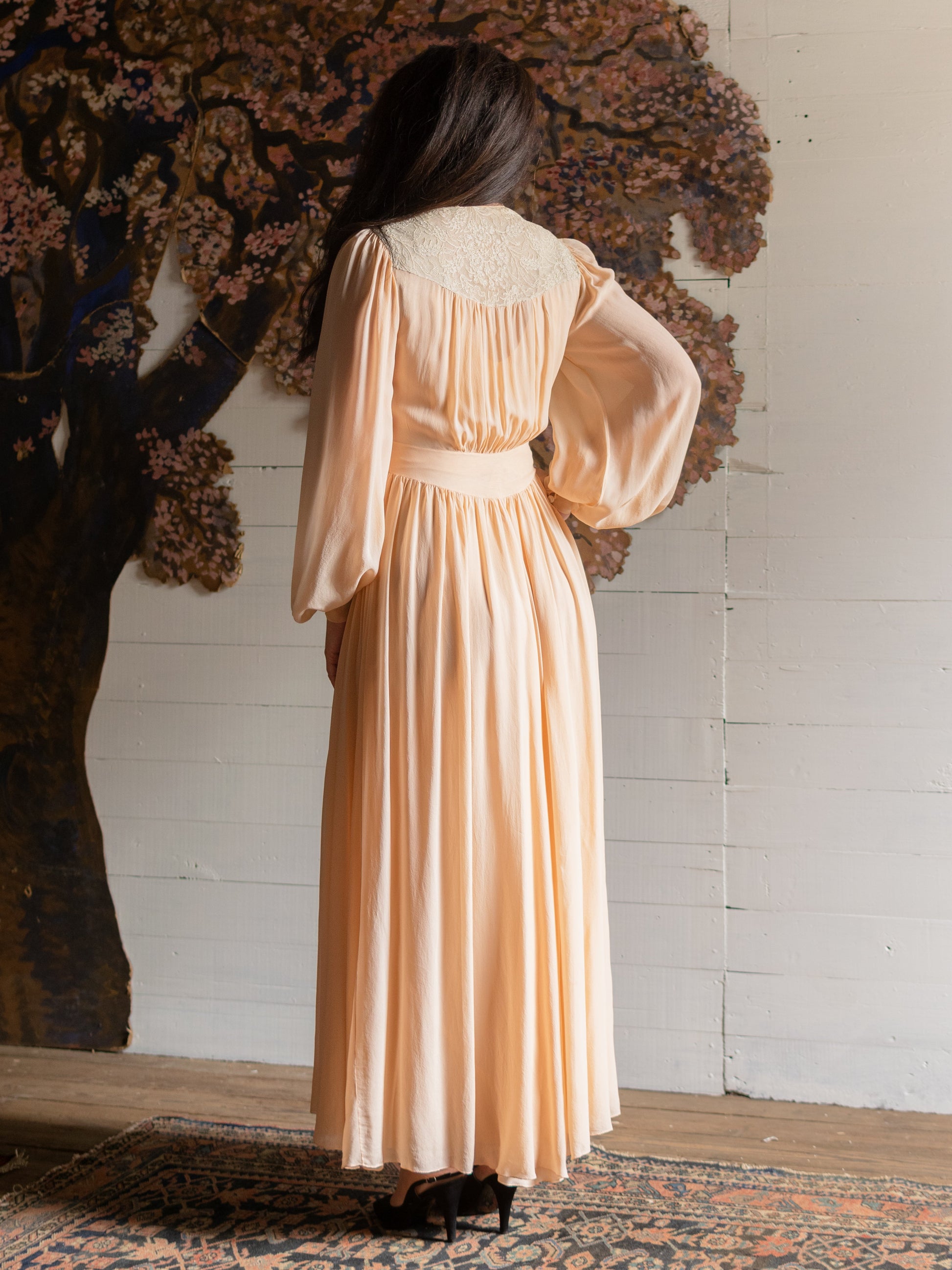 1930s Flawless Silk Nightgown & Peignoir Robe Set - Size S - Second Sight Vintage