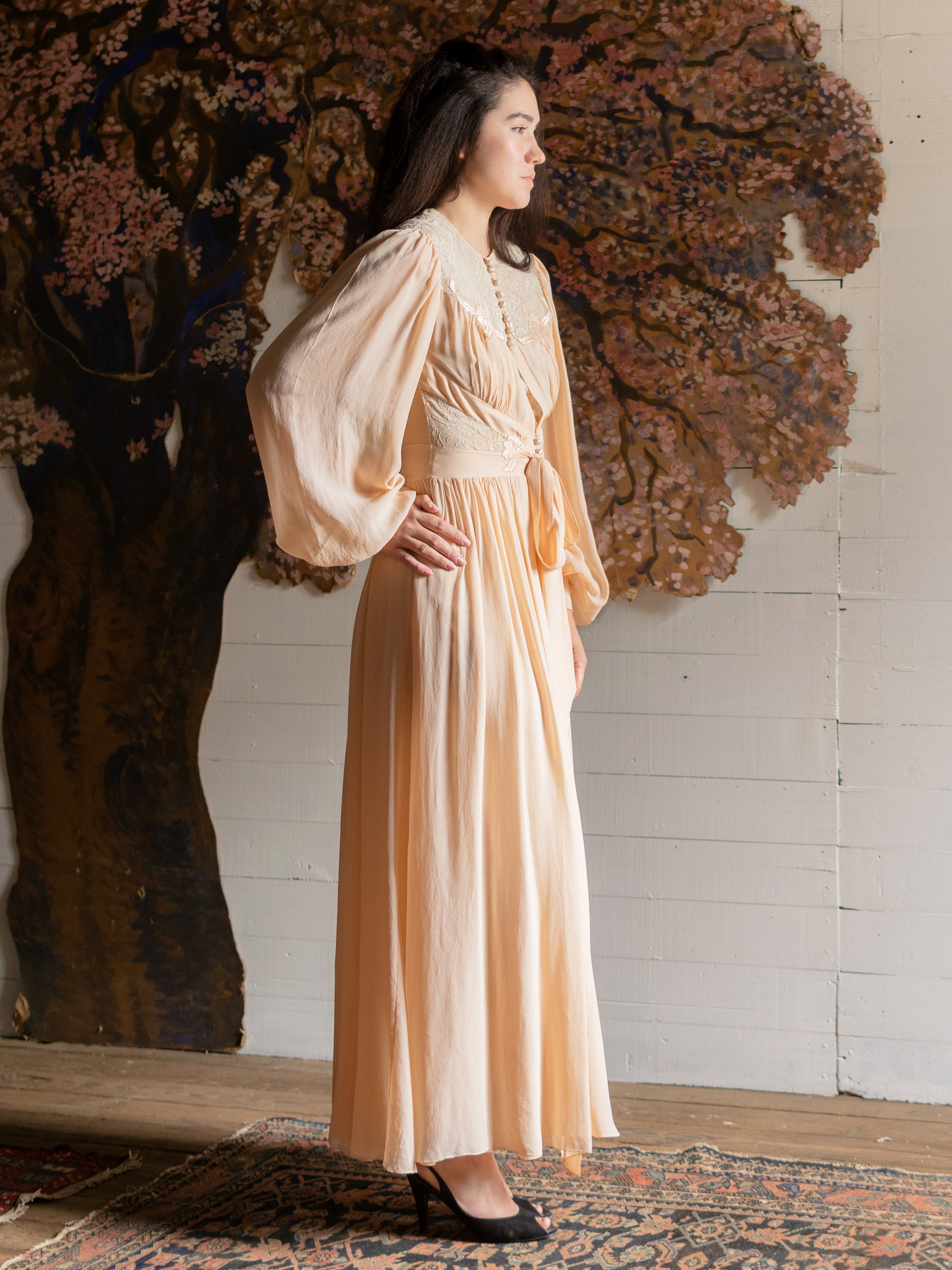 1930s Flawless Silk Nightgown & Peignoir Robe Set - Size S - Second Sight Vintage