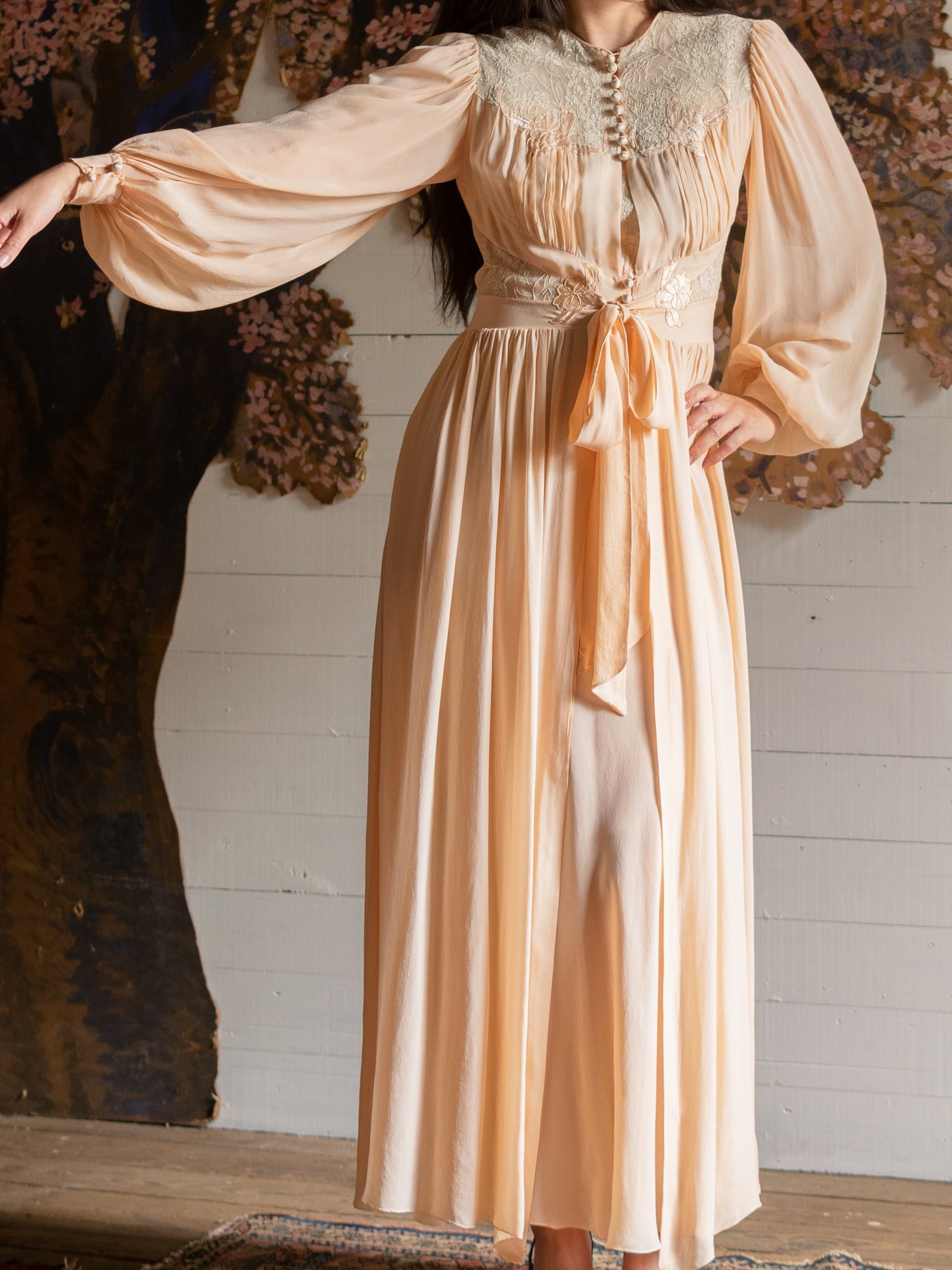 1930s Flawless Silk Nightgown & Peignoir Robe Set - Size S - Second Sight Vintage
