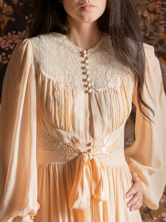 1930s Flawless Silk Nightgown & Peignoir Robe Set - Size S - Second Sight Vintage
