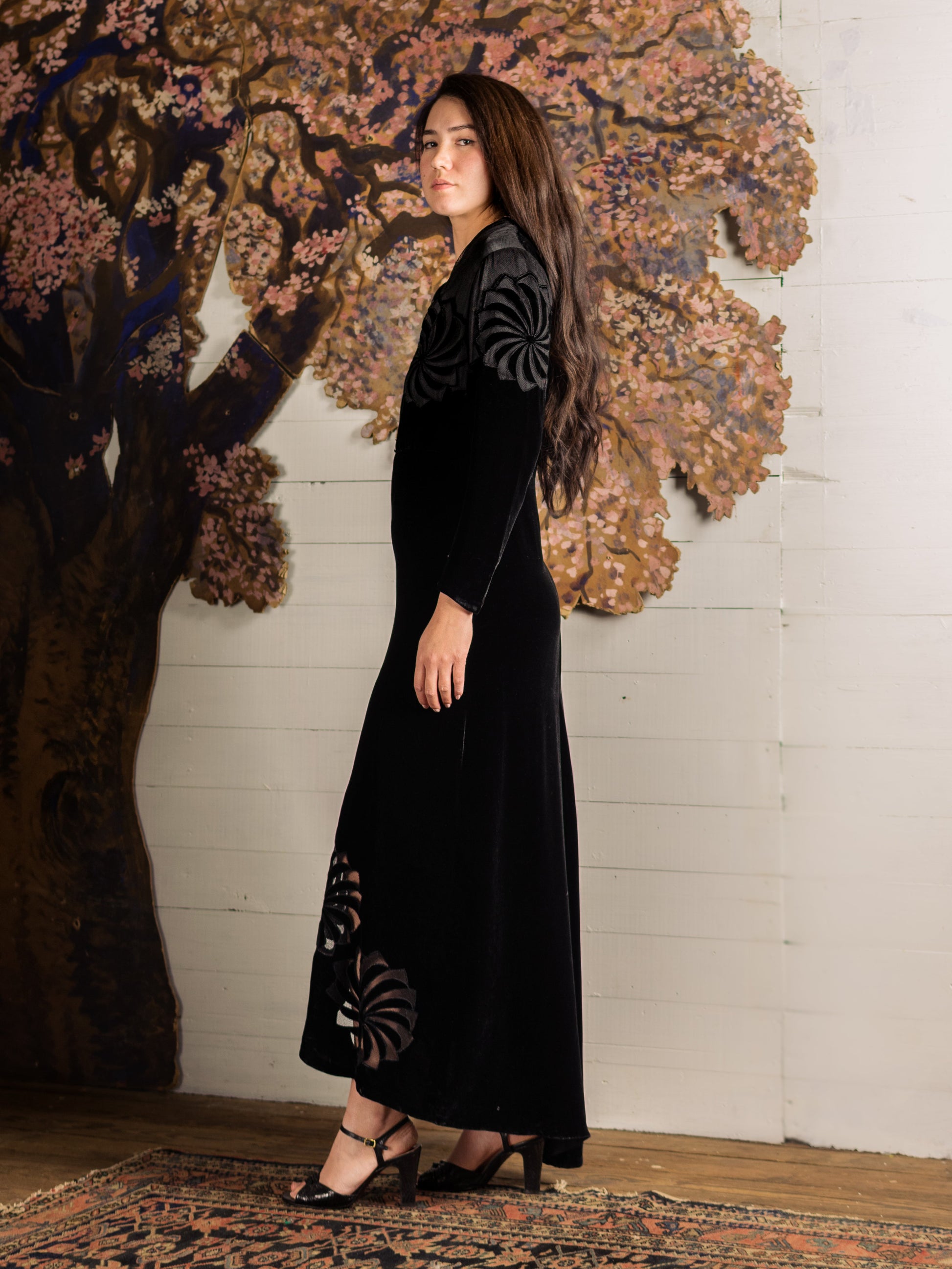 1930's Velvet Pinwheel Cutout Dress - Size S - Second Sight Vintage