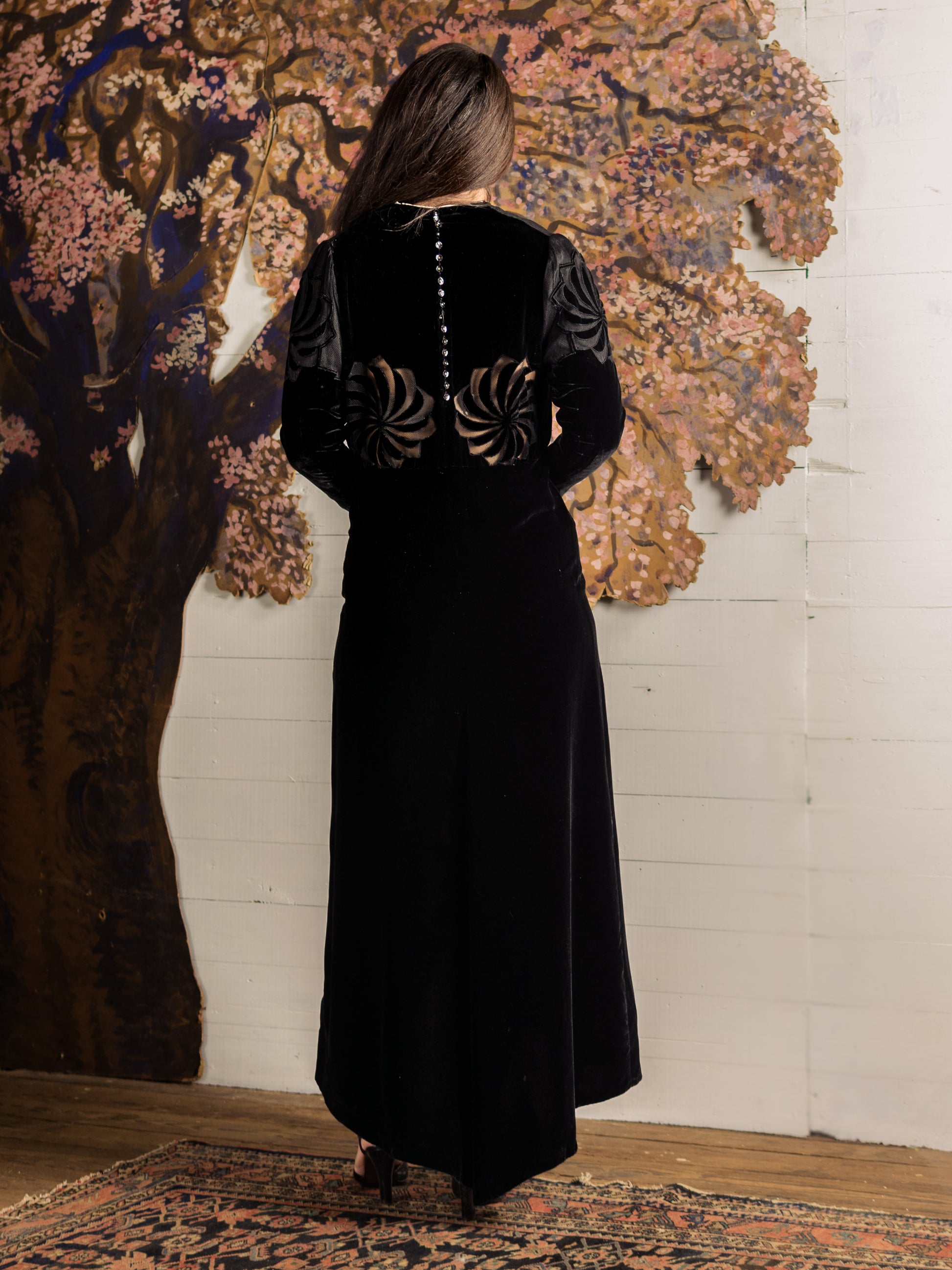 1930's Velvet Pinwheel Cutout Dress - Size S - Second Sight Vintage