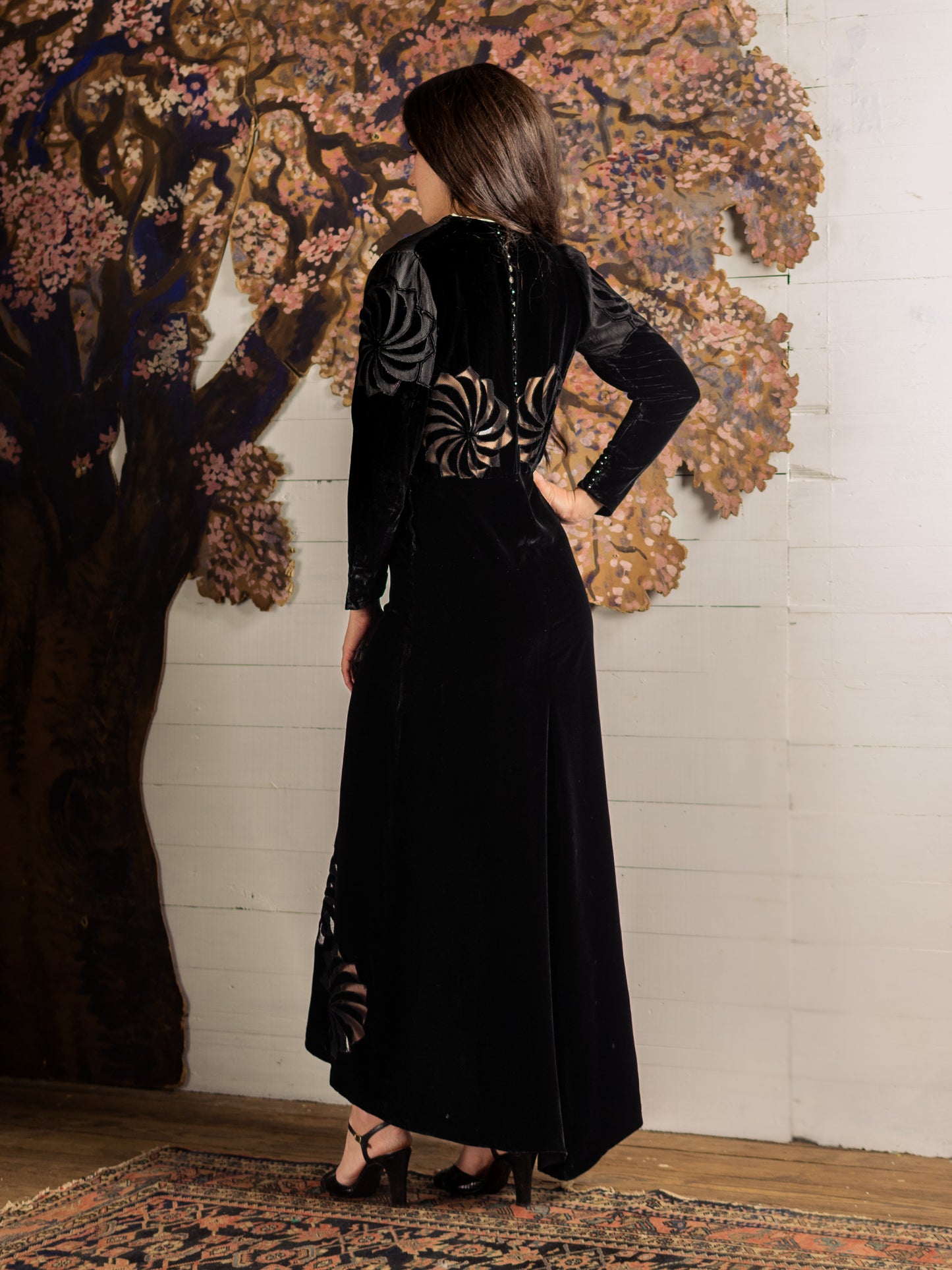 1930's Velvet Pinwheel Cutout Dress - Size S - Second Sight Vintage