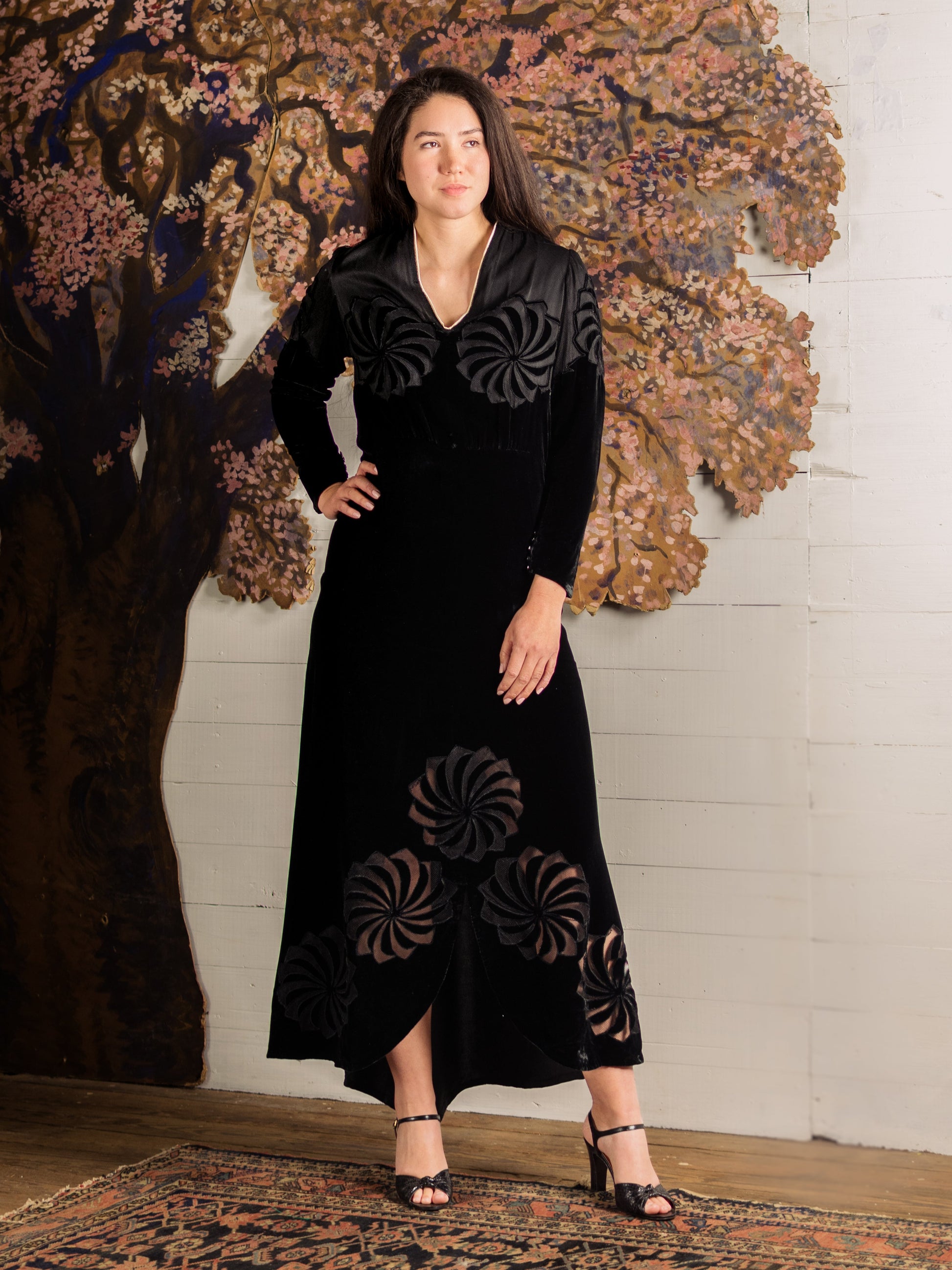 1930's Velvet Pinwheel Cutout Dress - Size S - Second Sight Vintage