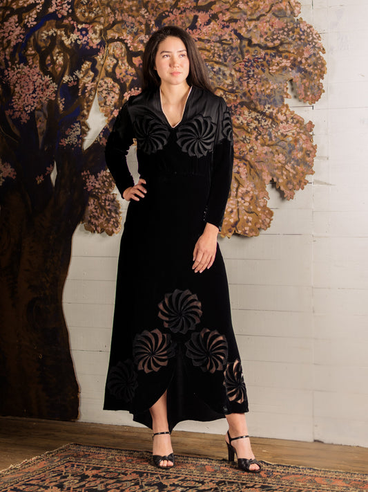 1930's Velvet Pinwheel Cutout Dress - Size S - Second Sight Vintage