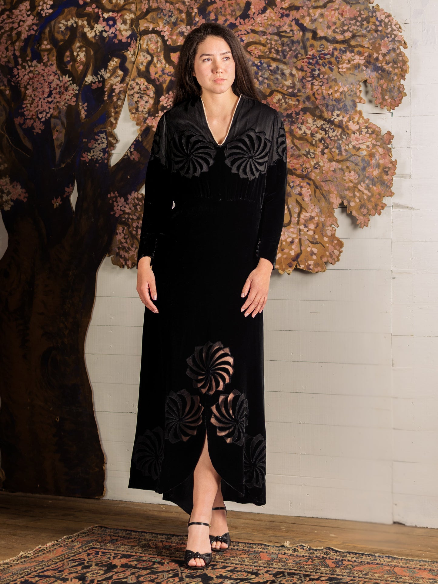 1930's Velvet Pinwheel Cutout Dress - Size S - Second Sight Vintage