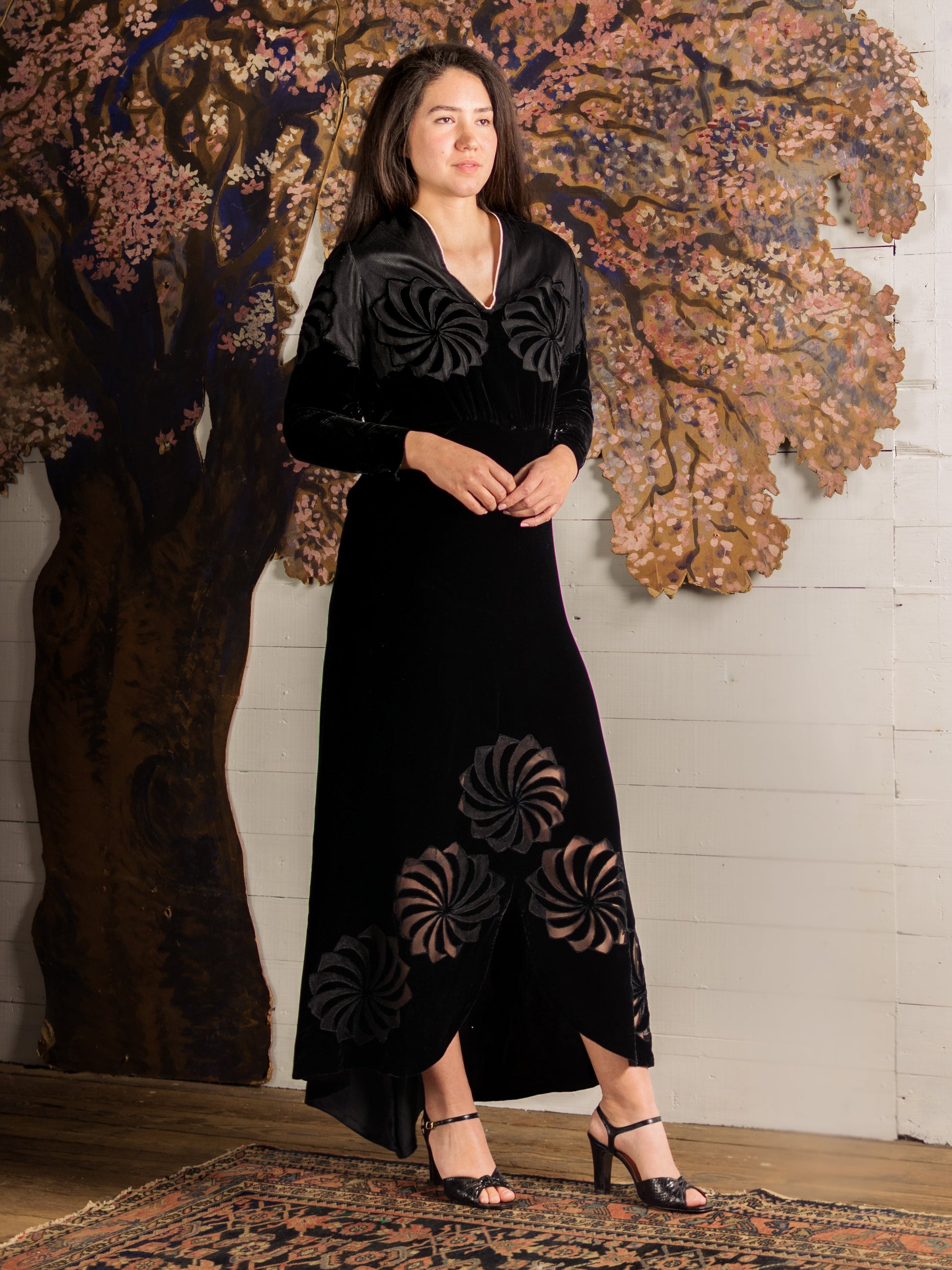 1930's Velvet Pinwheel Cutout Dress - Size S - Second Sight Vintage