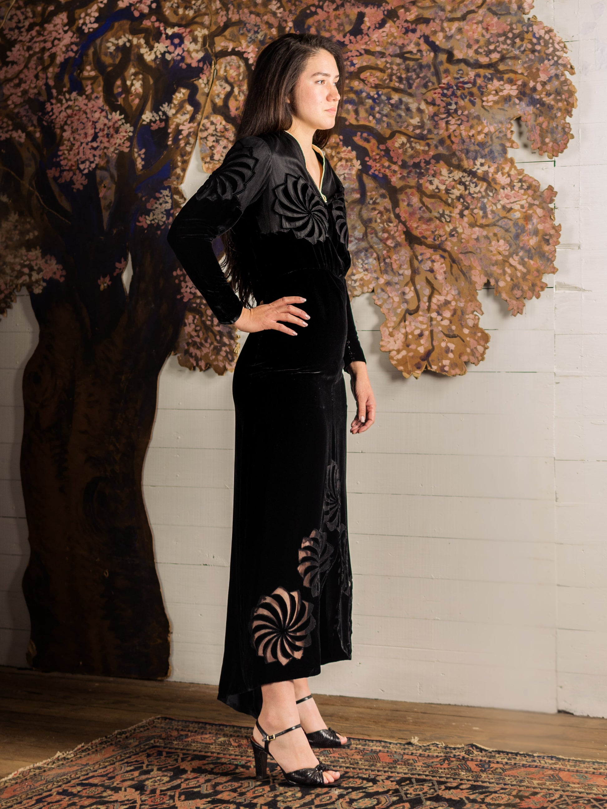 1930's Velvet Pinwheel Cutout Dress - Size S - Second Sight Vintage