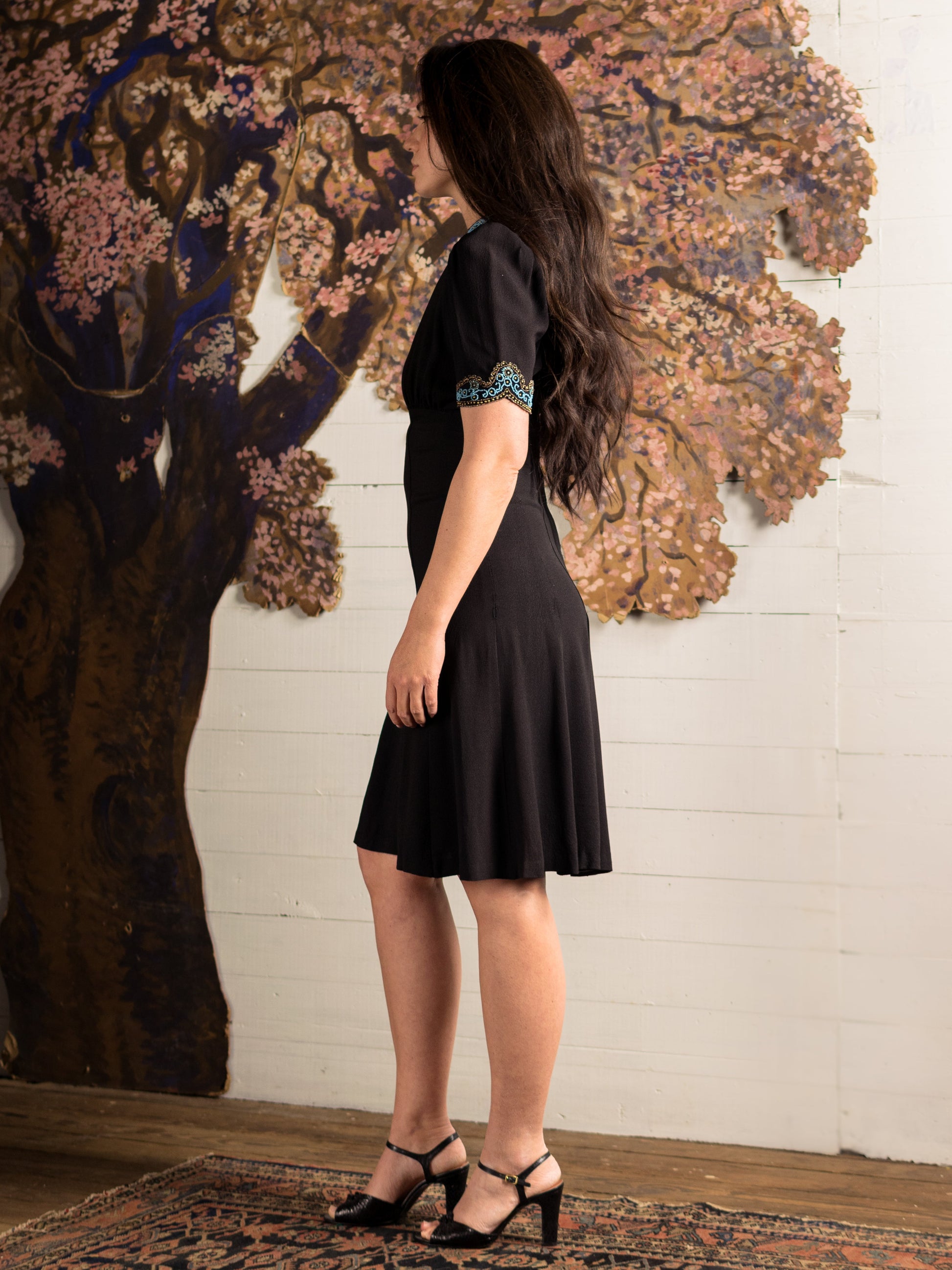 Vintage 1940s 40s Black & Turquoise Rayon Crepe Beaded Dress Second Sight Vintage Vintage 1940s 40s Black & Turquoise Rayon Crepe Beaded Dress Second Sight Vintage