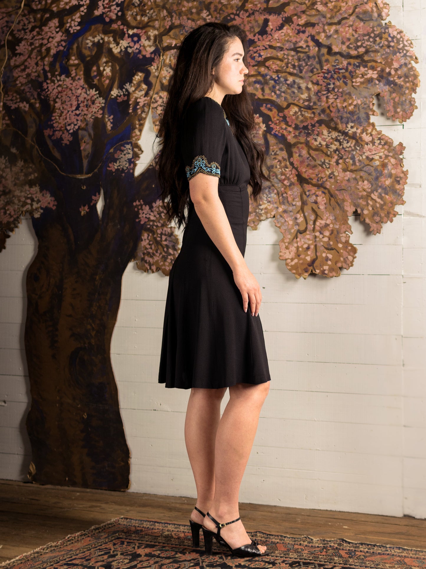Vintage 1940s 40s Black & Turquoise Rayon Crepe Beaded Dress – Second Sight Vintage