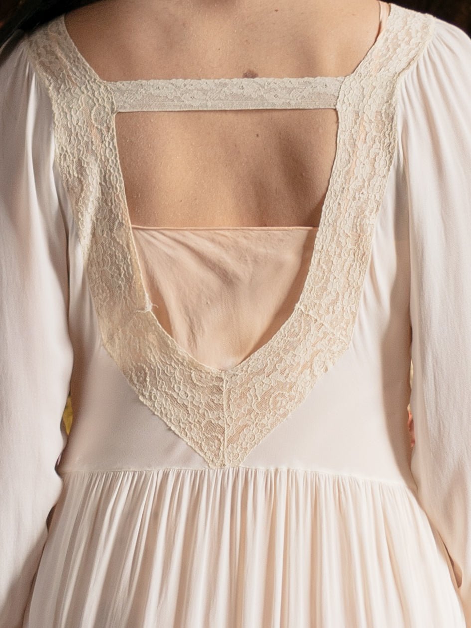 1940s Open Back Deep V White Lace Dress - Size S - M - Second Sight Vintage