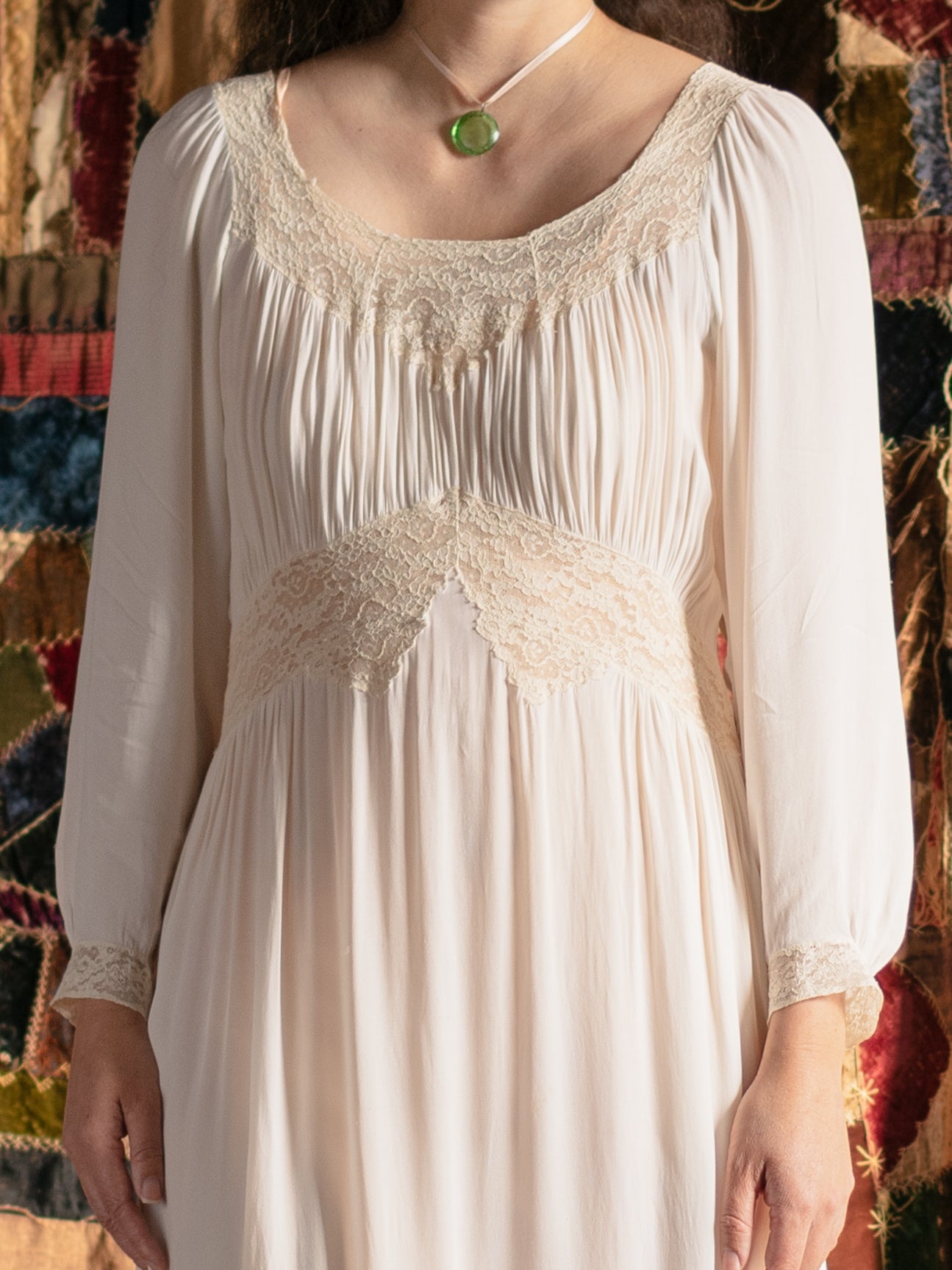 1940s Open Back Deep V White Lace Dress - Size S - M - Second Sight Vintage