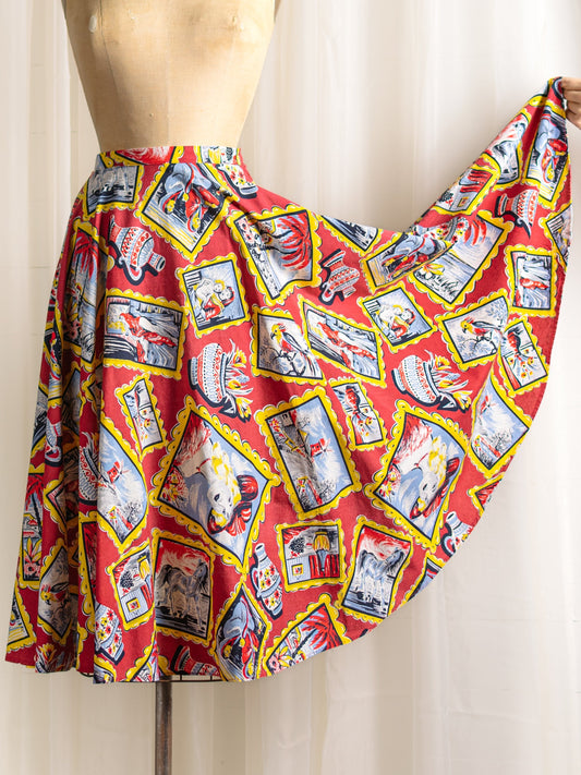 1950's Art Gallery Painting Print Cotton Circle Skirt - Size XS - Second Sight Vintage