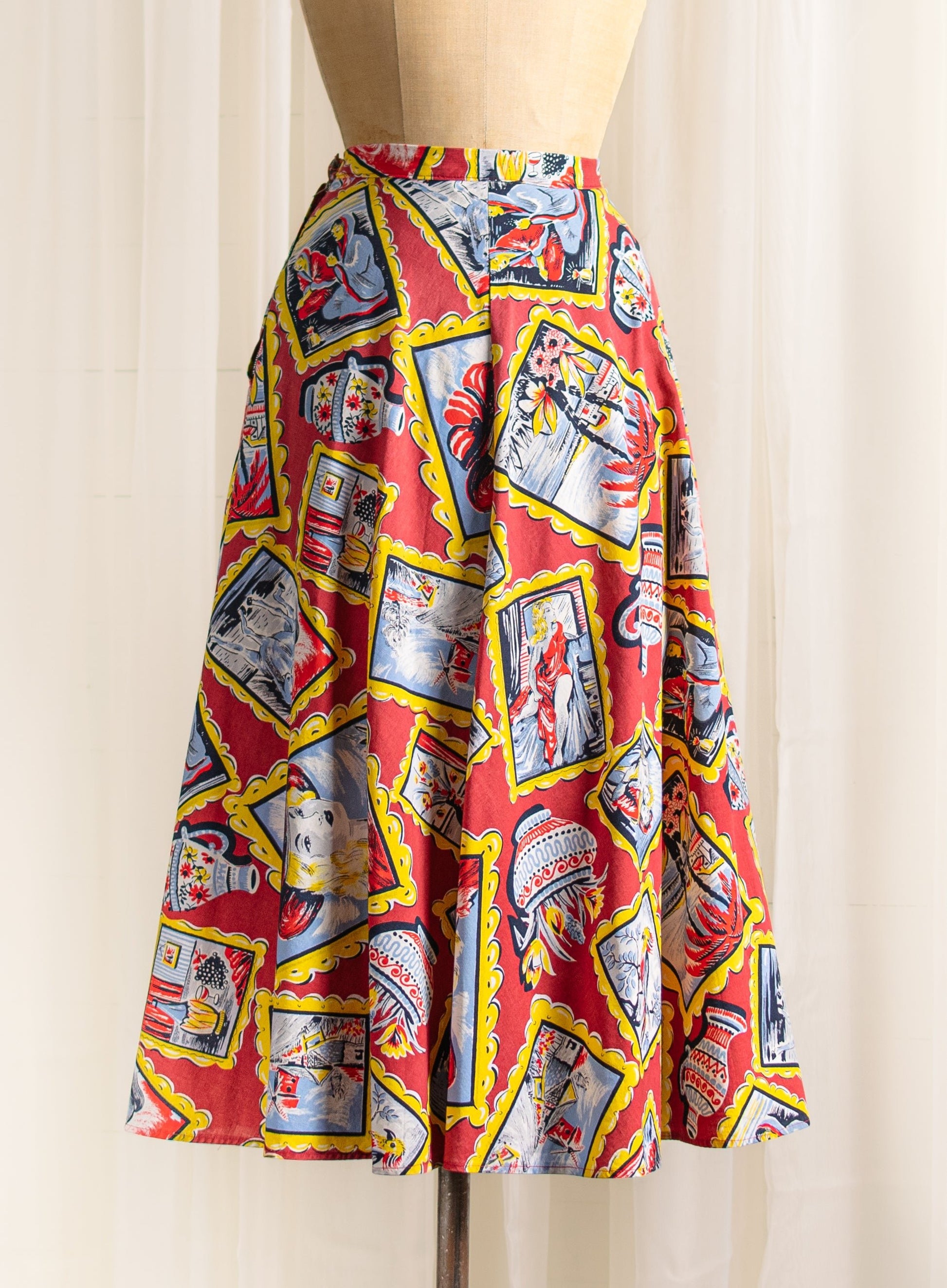 1950's Art Gallery Painting Print Cotton Circle Skirt - Size XS - Second Sight Vintage