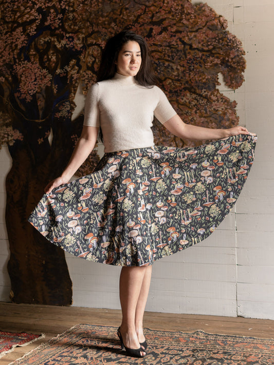 1950s Mushroom Novelty Print Circle Skirt - Size XS - Second Sight Vintage