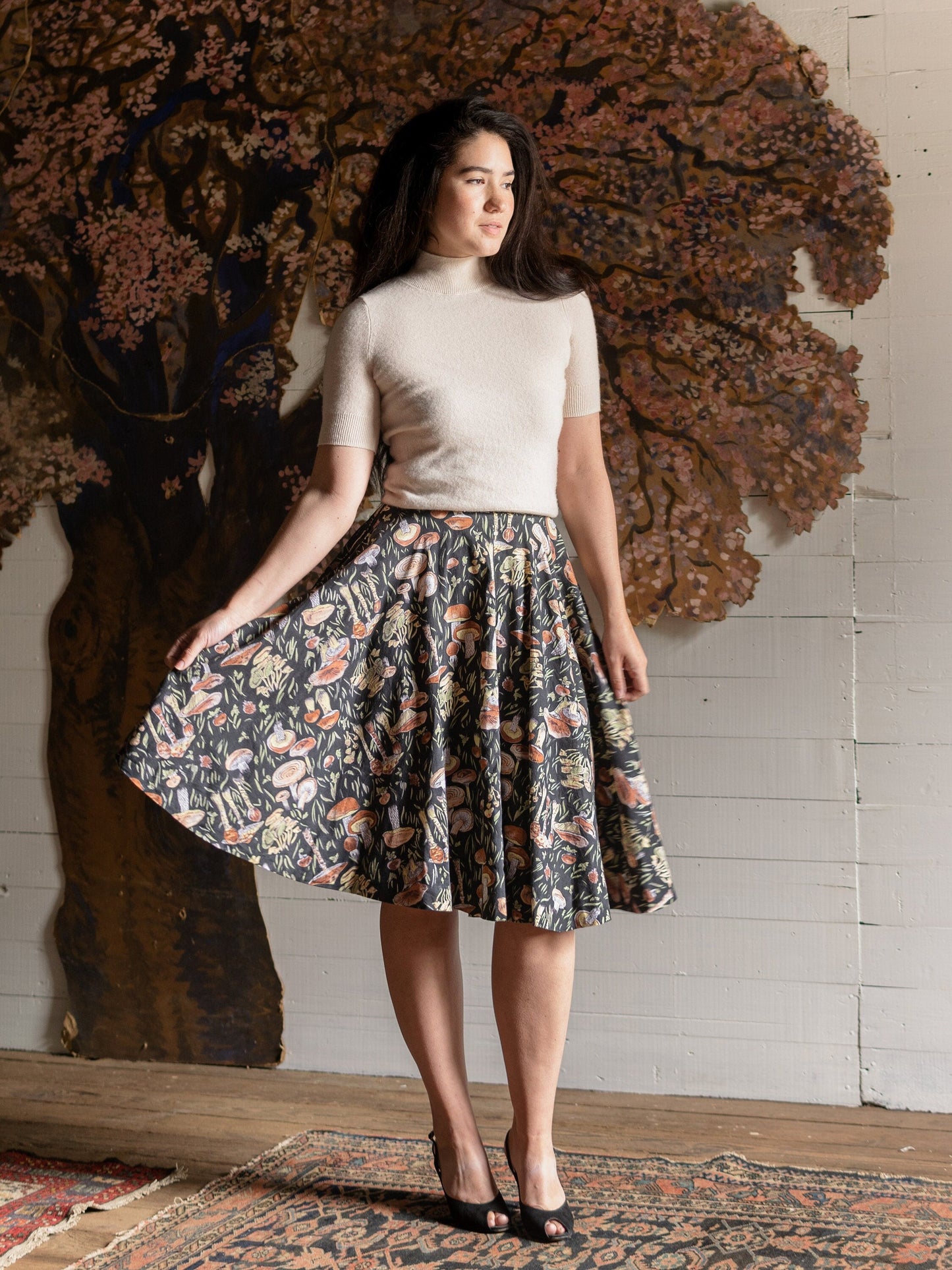 1950s Mushroom Novelty Print Circle Skirt - Size XS - Second Sight Vintage