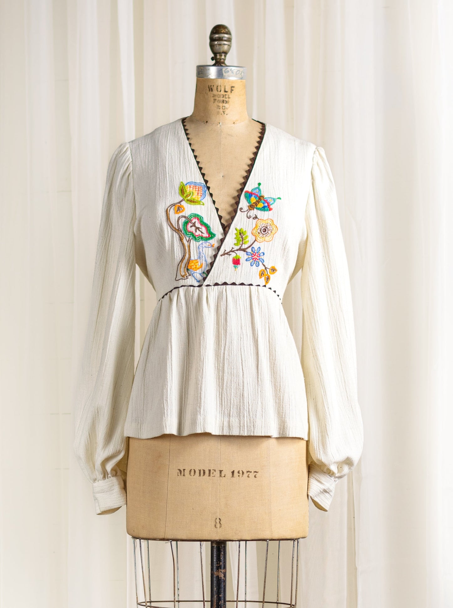 1970's Colorful Hand Embroidered Cotton Blouse - Second Sight Vintage
