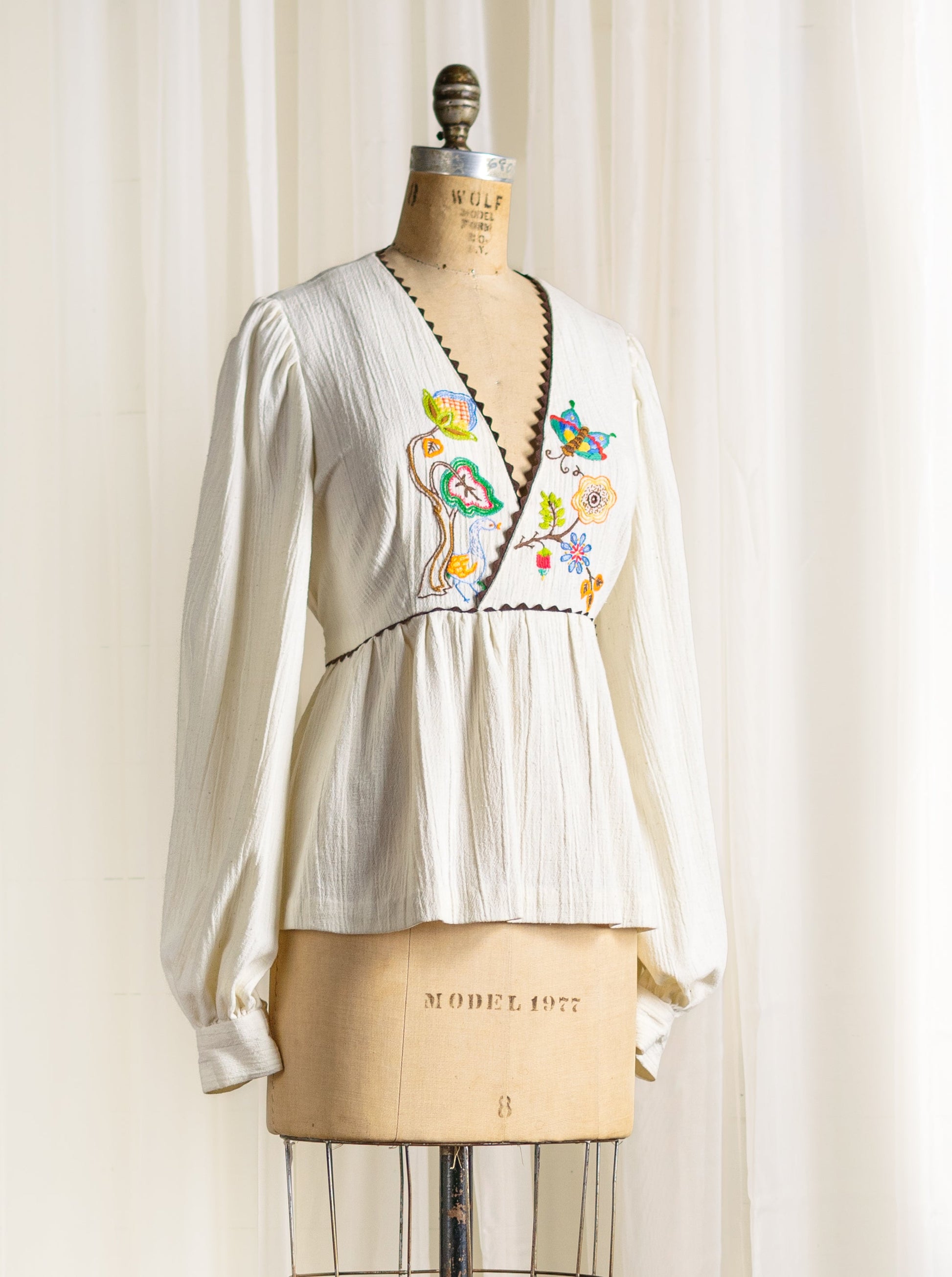1970's Colorful Hand Embroidered Cotton Blouse - Second Sight Vintage