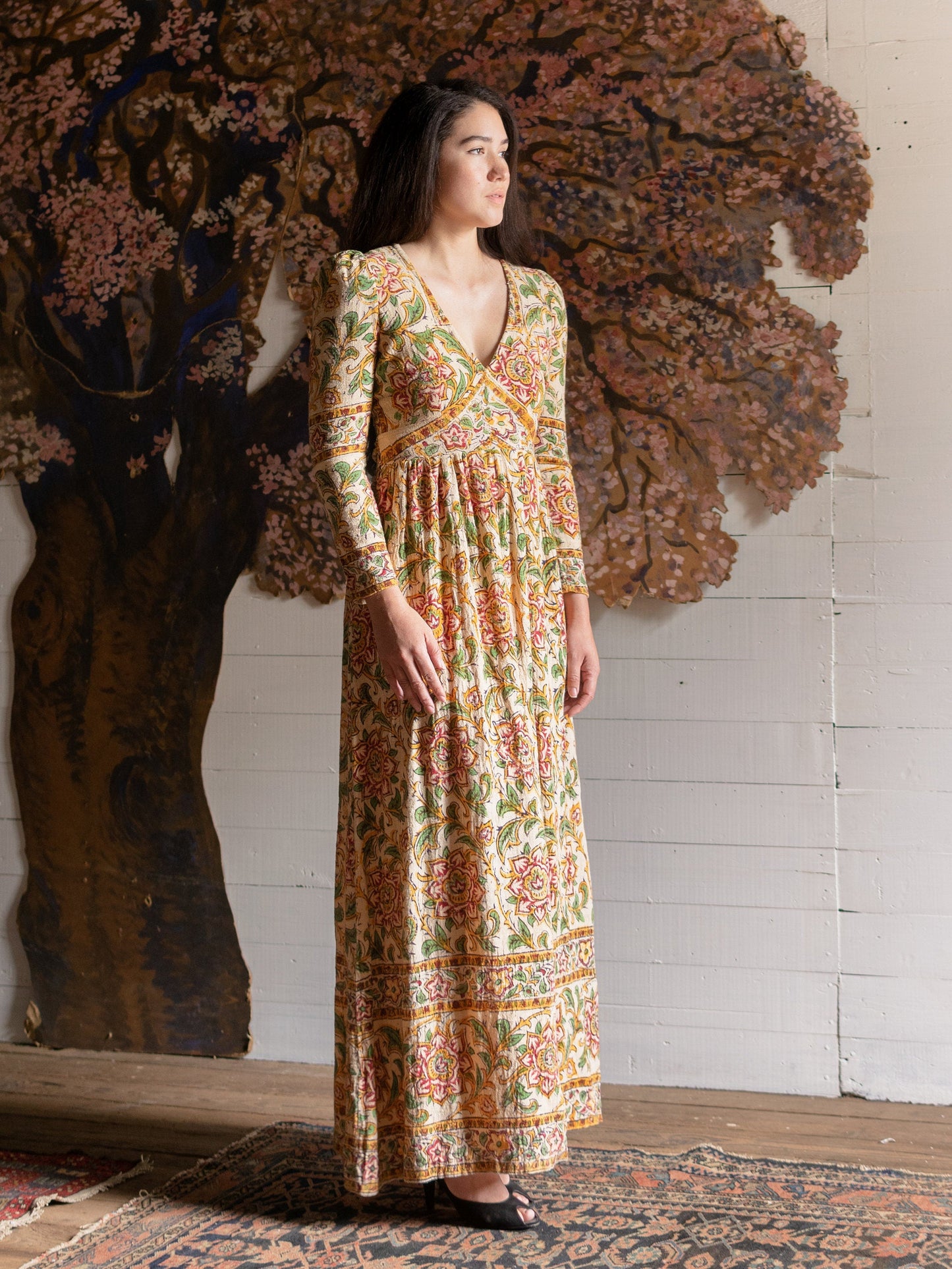 1970s Indian Block Printed Cotton Gown - Size S - Second Sight Vintage