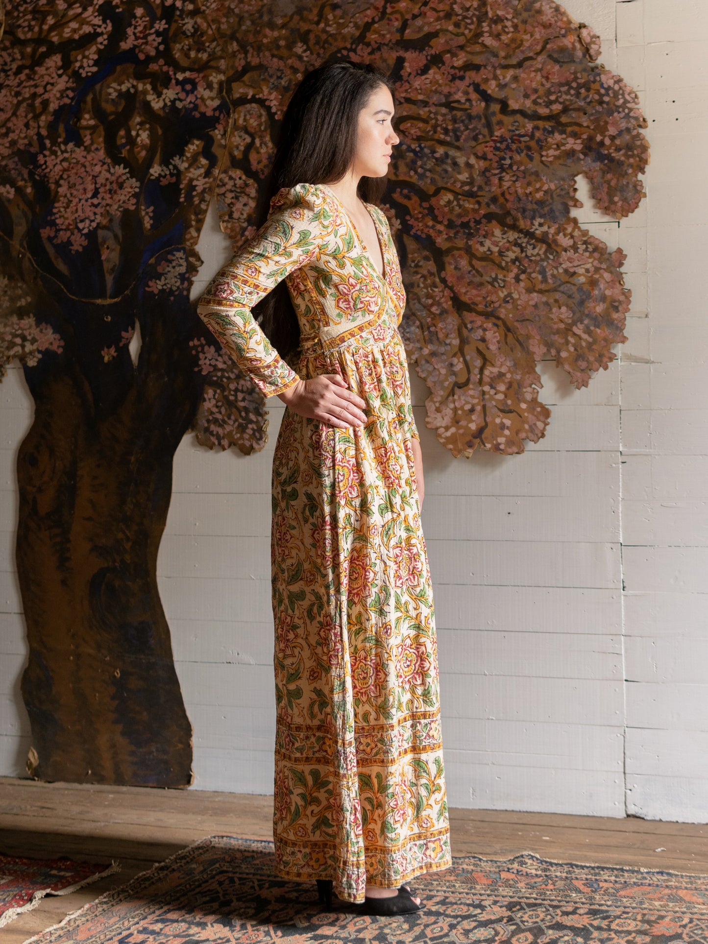 1970s Indian Block Printed Cotton Gown - Size S - Second Sight Vintage
