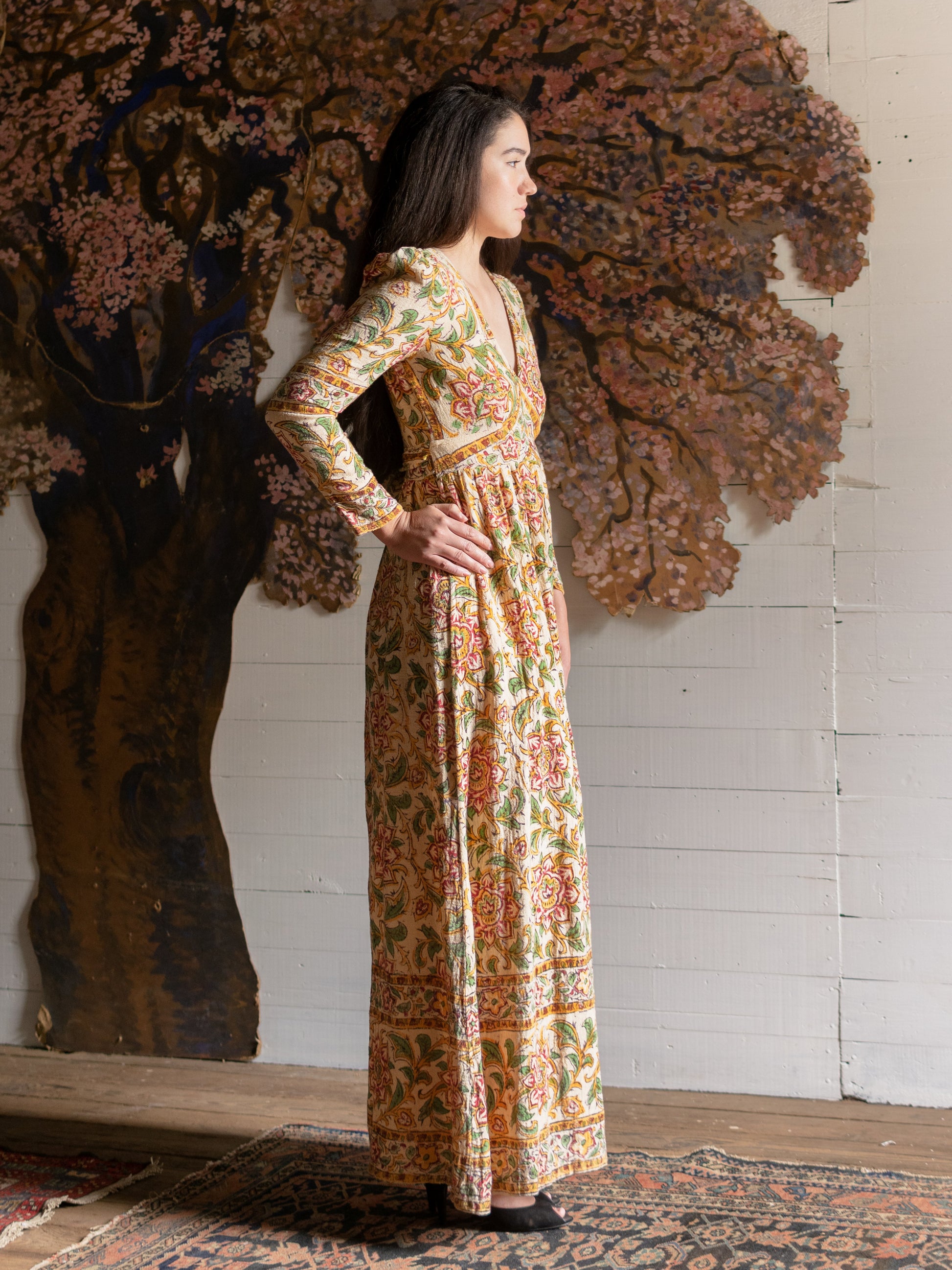 1970s Indian Block Printed Cotton Gown - Size S - Second Sight Vintage