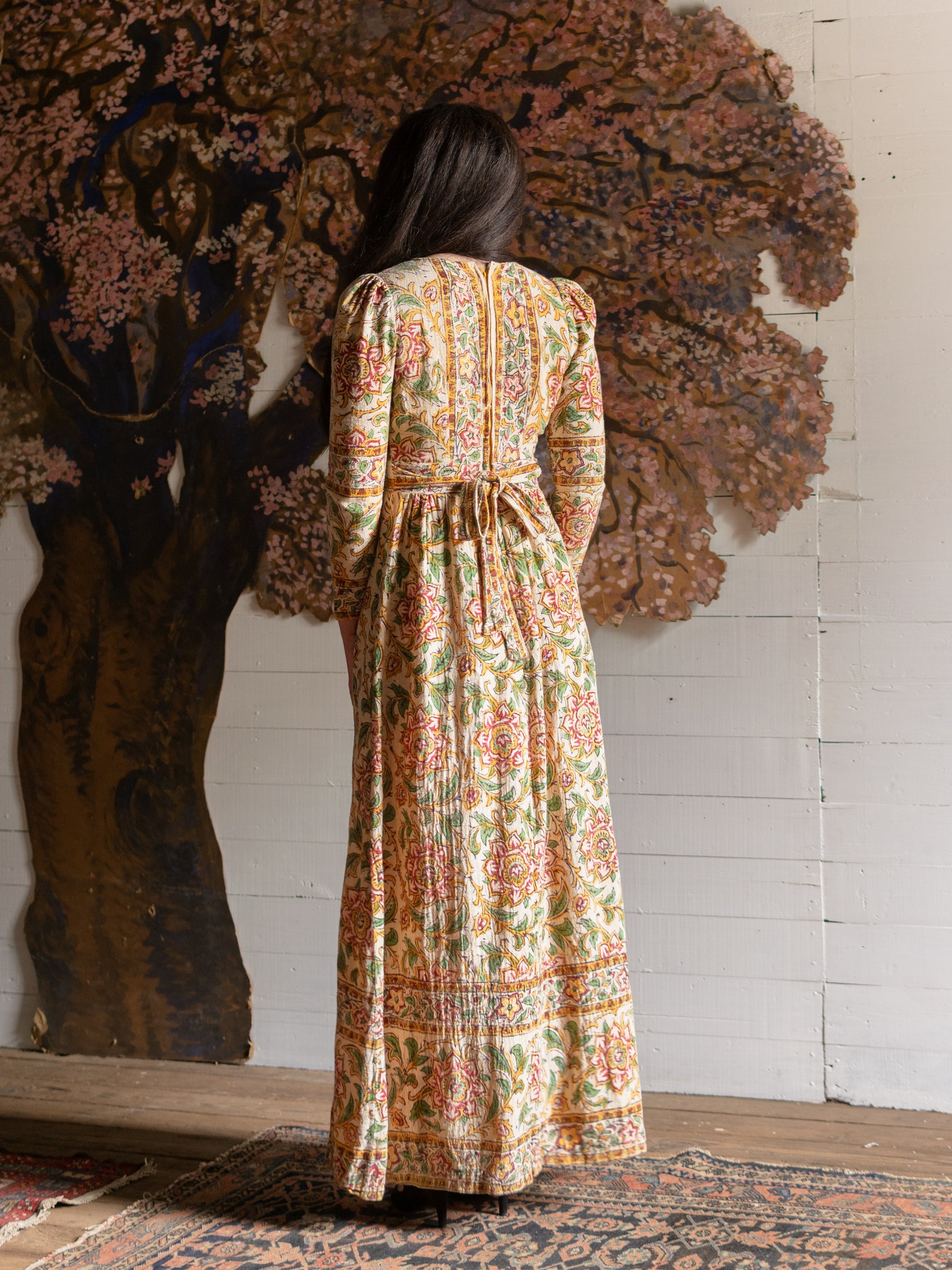 1970s Indian Block Printed Cotton Gown - Size S - Second Sight Vintage