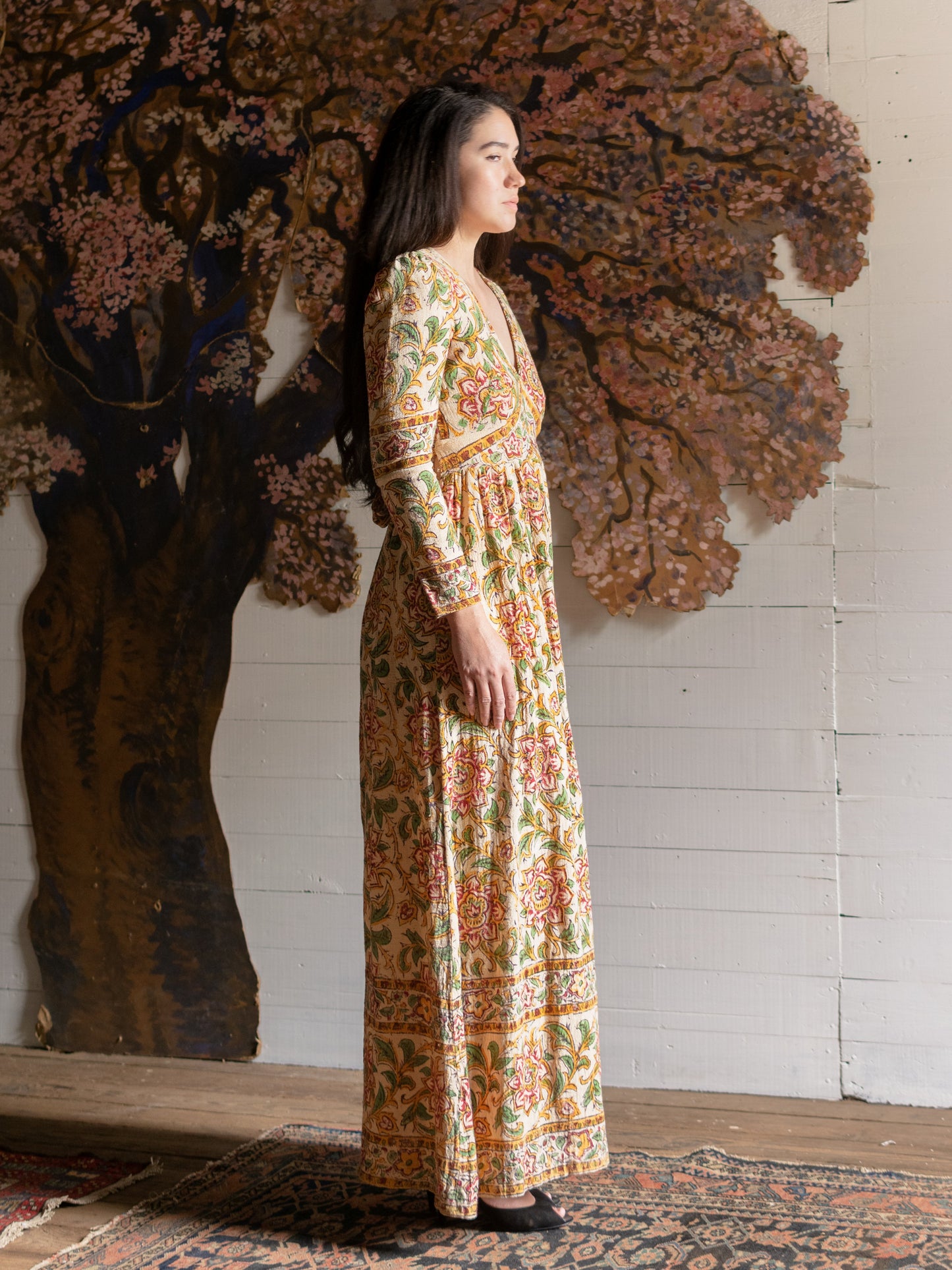 1970s Indian Block Printed Cotton Gown - Size S - Second Sight Vintage