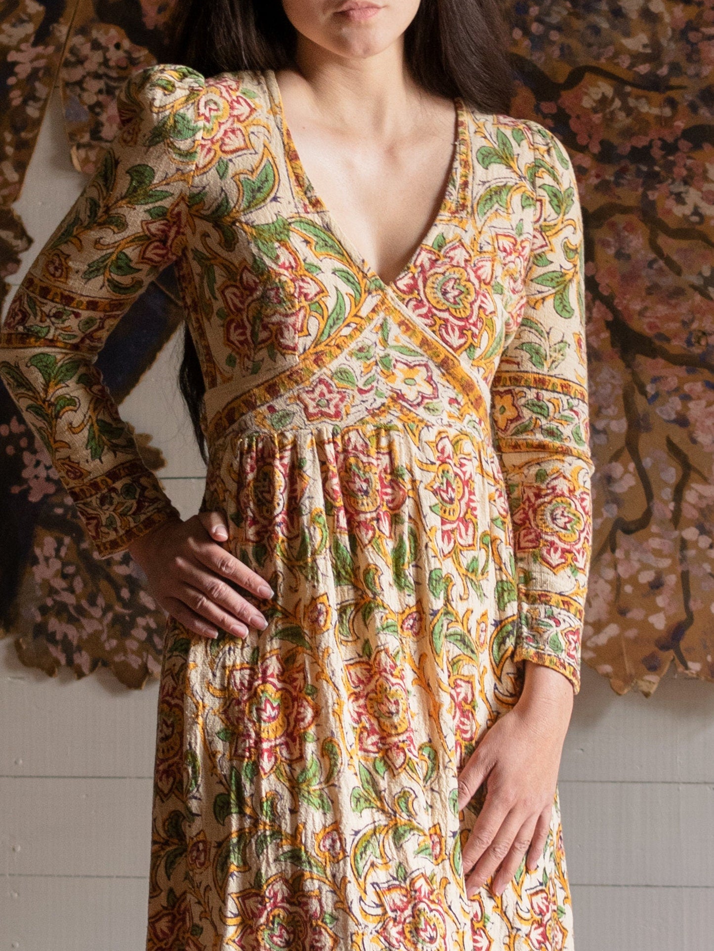 1970s Indian Block Printed Cotton Gown - Size S - Second Sight Vintage