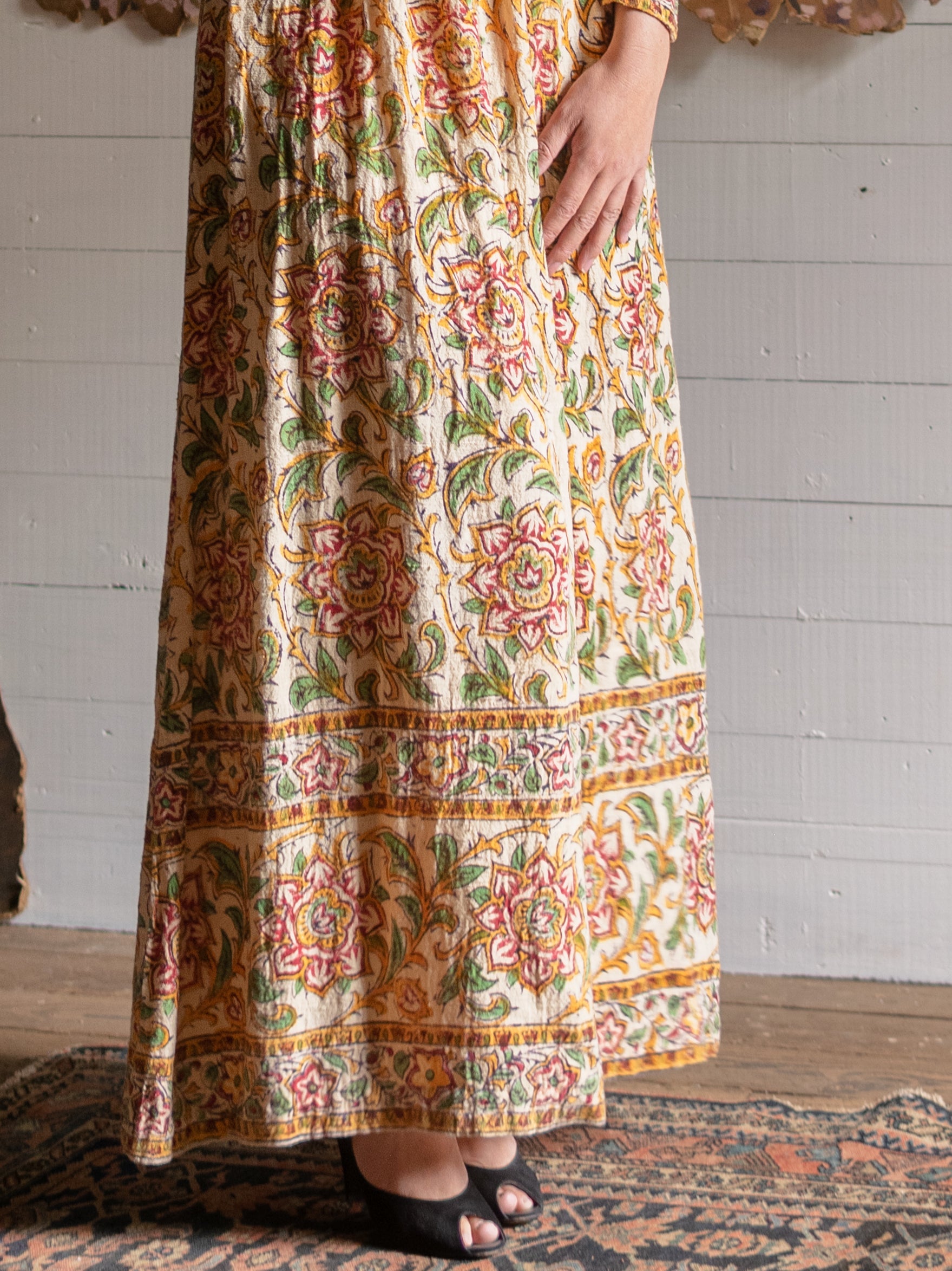 1970s Indian Block Printed Cotton Gown - Size S - Second Sight Vintage