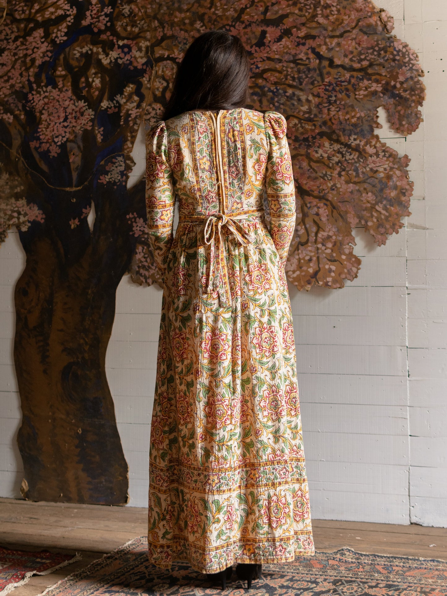 1970s Indian Block Printed Cotton Gown - Size S - Second Sight Vintage