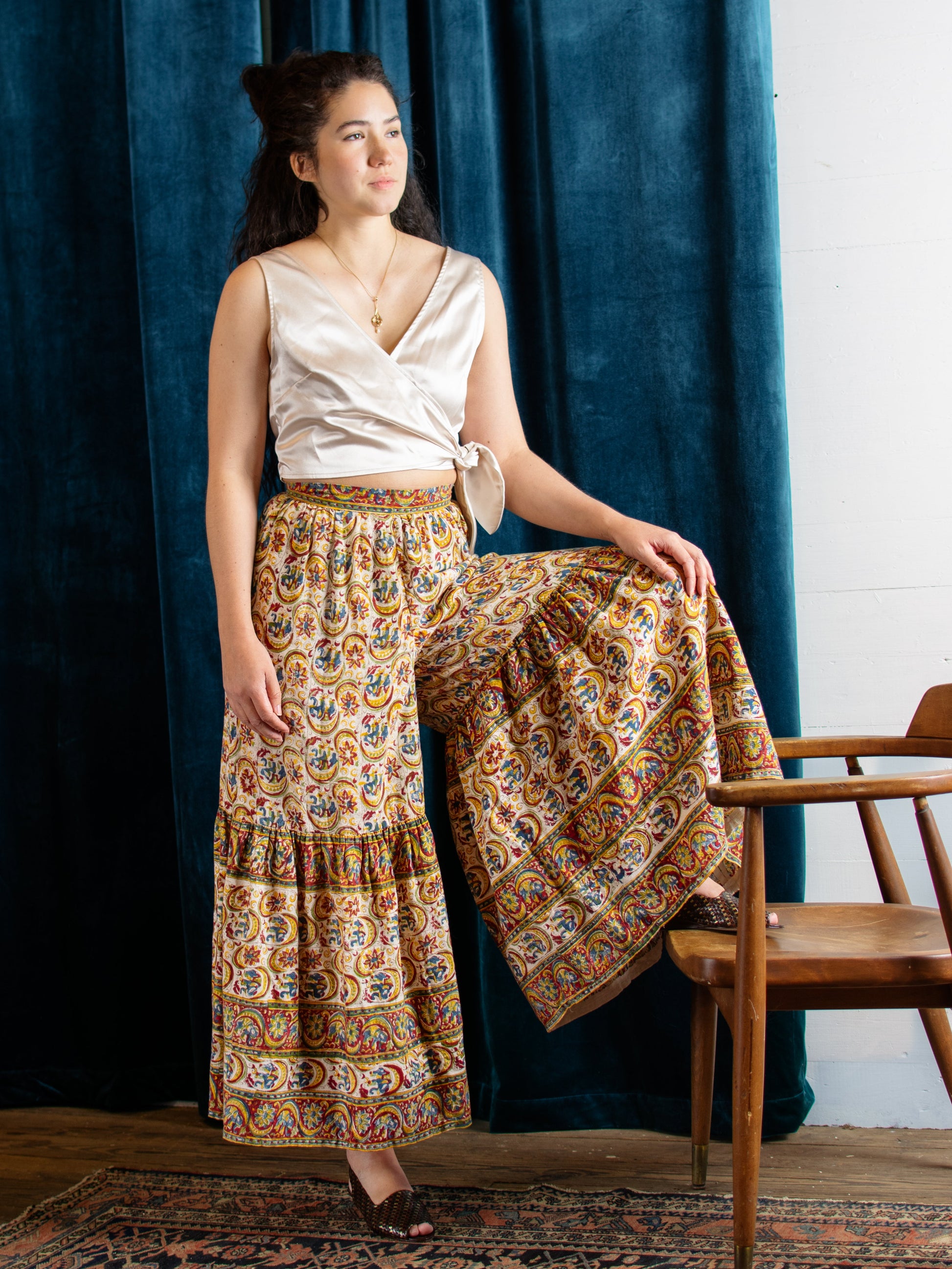1970's Indian Block Printed Wide Leg Pants - Size XS - Second Sight Vintage