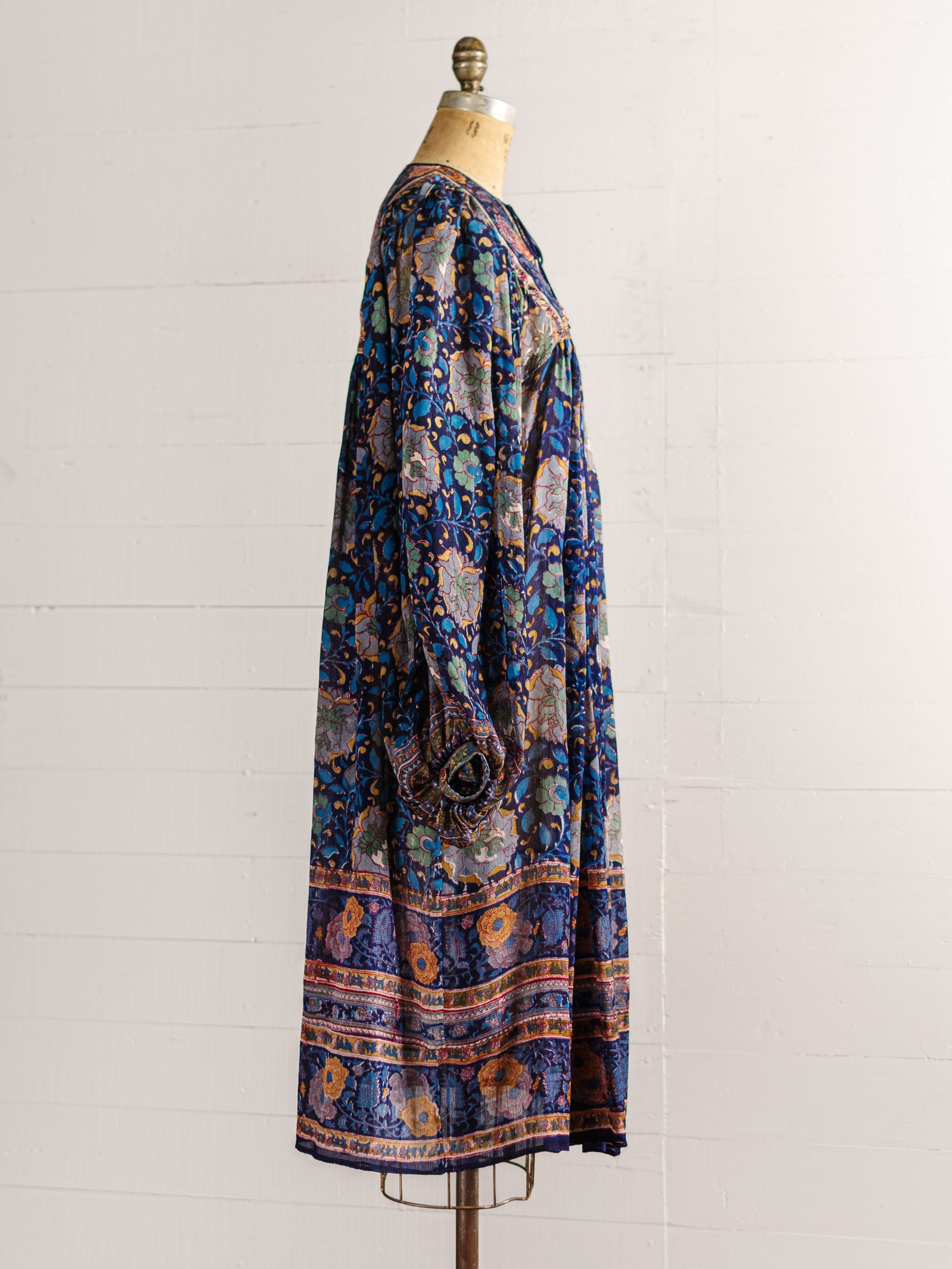 1970s Ritu Kumar For Judith Ann Blue & Orange Silk Indian Dress - Size S M L - Second Sight Vintage