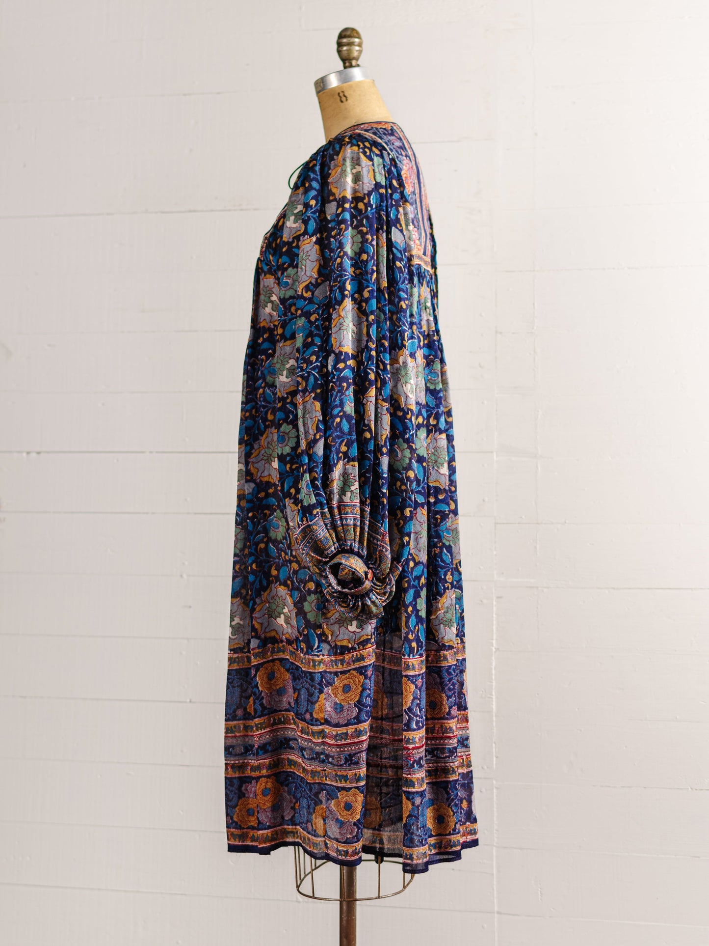 1970s Ritu Kumar For Judith Ann Blue & Orange Silk Indian Dress - Size S M L - Second Sight Vintage