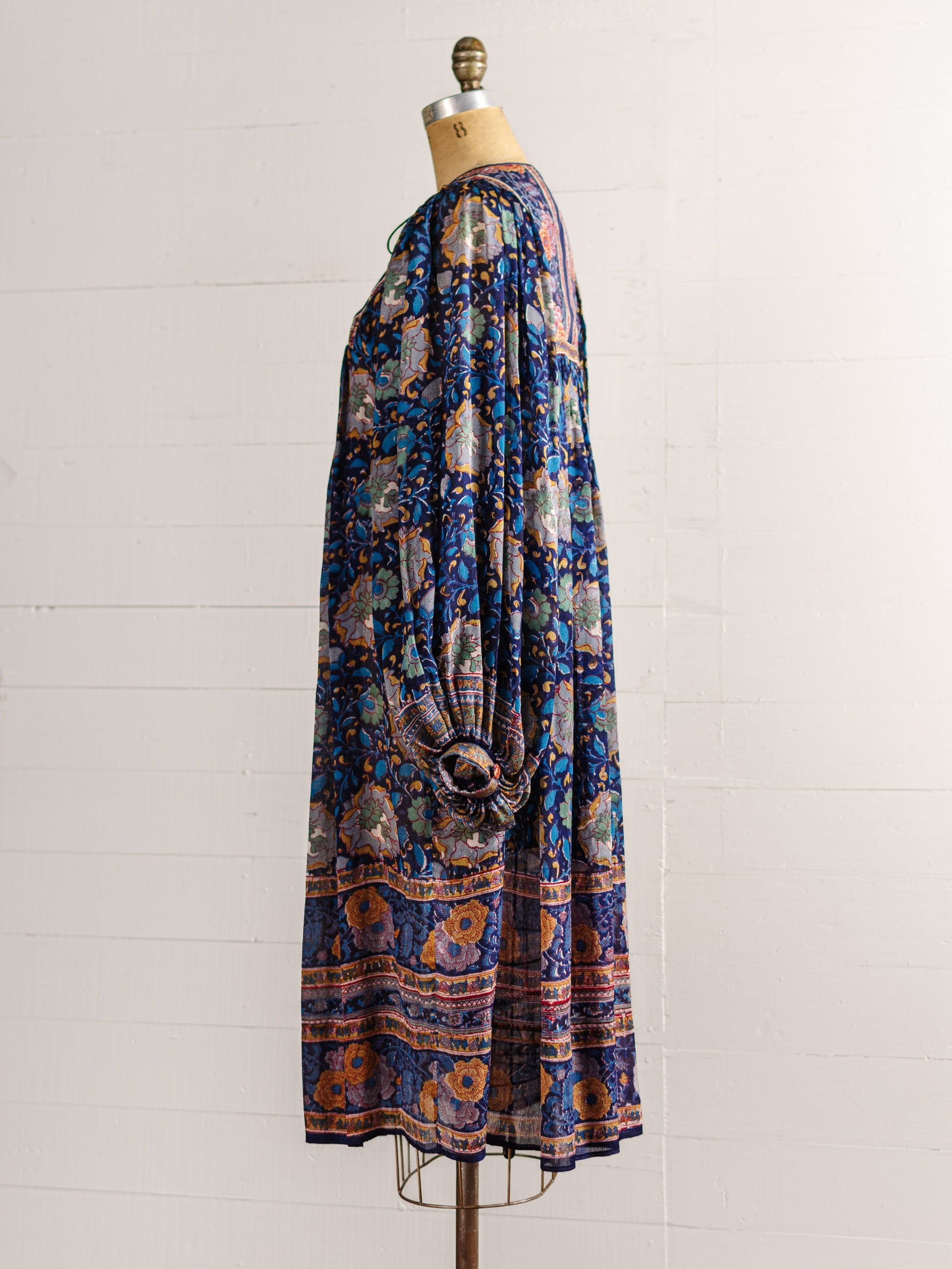 1970s Ritu Kumar For Judith Ann Blue & Orange Silk Indian Dress - Size S M L - Second Sight Vintage